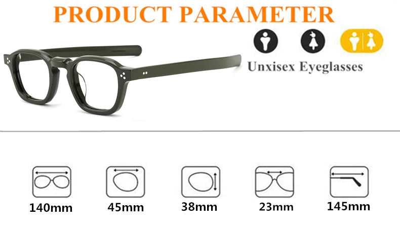 Unisex Black Acetate Square Full Rim Eyeglasses 8012 - Stylish & Durable for Work, Reading & Everyday Wear