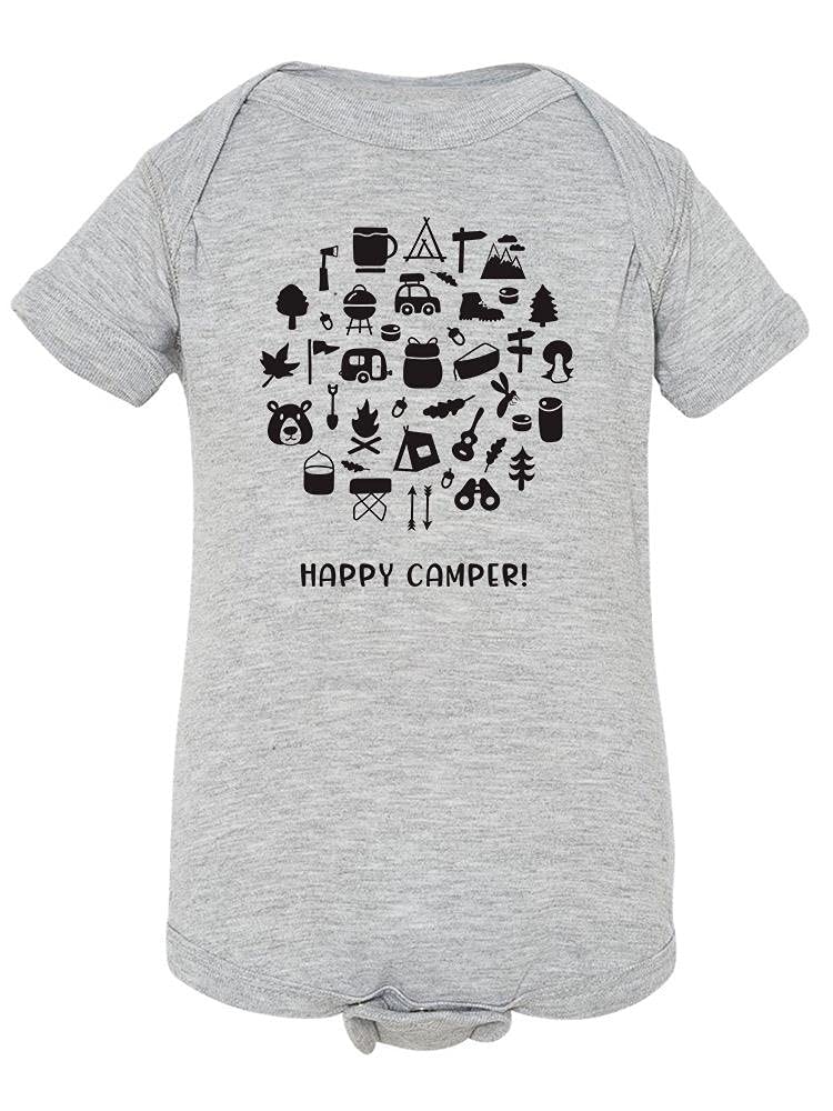Smartprints Happy Camper! Camping Icons Baby Bodysuit - Cute Outfit for Camping Trips & Outdoor Adventures