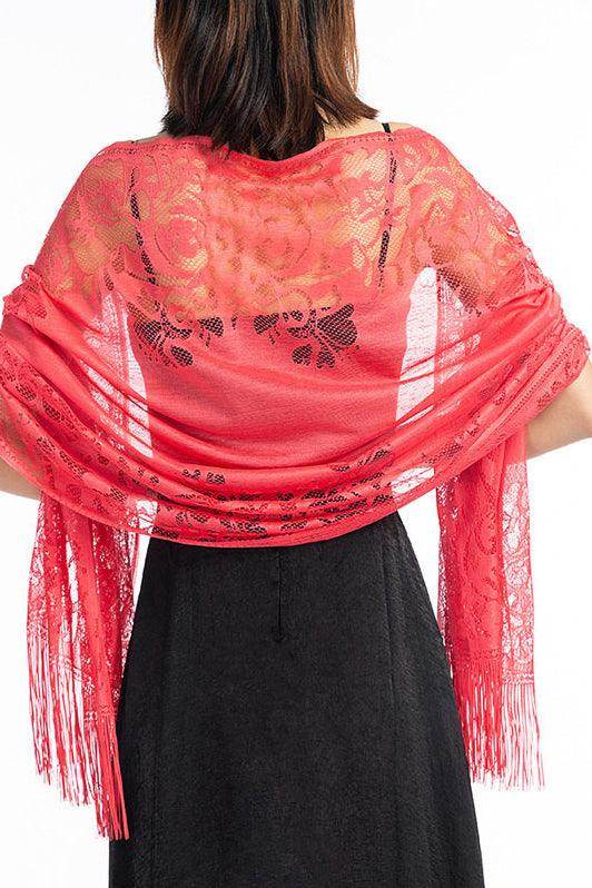 Elegant Lace Shawl with Tassels - CJ0101 - Perfect for Weddings, Parties & Evening Events