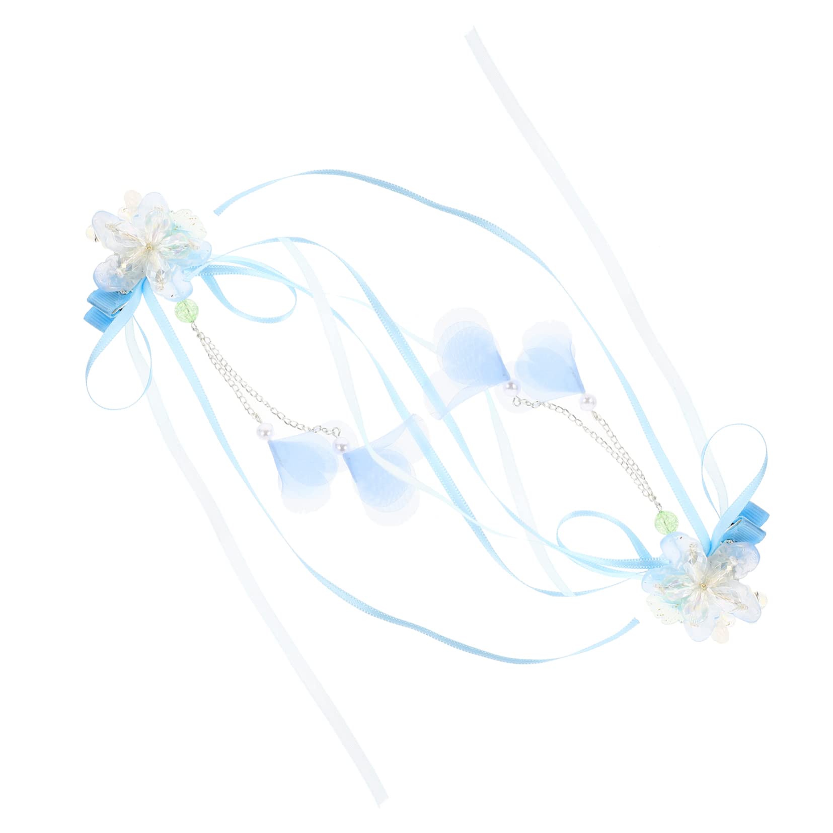 Minkissy 1 Pair Blue Tassel Flower Hair Clips for Girls - Hanfu Hair Accessories, Floral Headpiece, Barrettes - Perfect for Chinese Traditional Costumes, Cosplay, Weddings, and Daily Wear