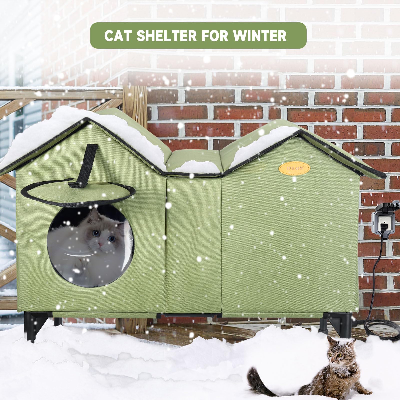 **Extra Large Heated Outdoor Cat House - Insulated & Waterproof Winter Shelter for Feral & Stray Cats - Weatherproof Elevated Design for Multiple Cats (Green) - Perfect for Backyards, Garages & Cold Climates**