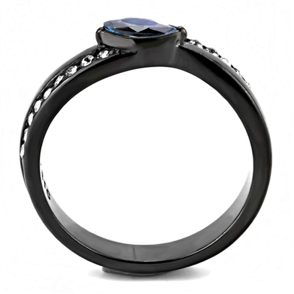 WildKlass Stainless Steel CZ Ring for Women - Sea Blue IP Gun Black | Elegant Jewelry Gift