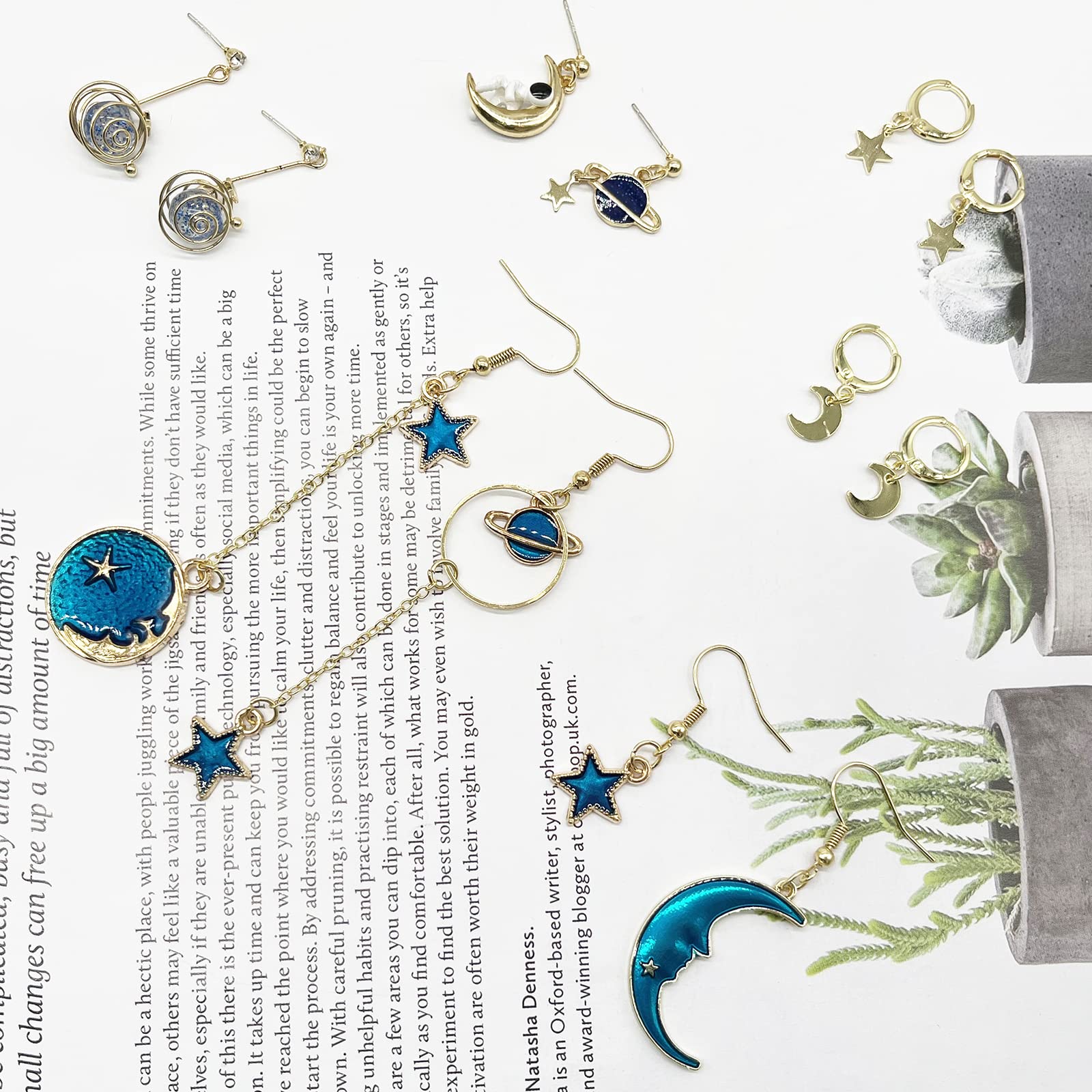 16 Pairs Moon and Star Earrings for Women - Dangle Earth Planet Asymmetrical Drop Earrings - Astronaut Space Stud Jewelry - Perfect for Cosplay, Astronomy Lovers & Unique Gift Giving