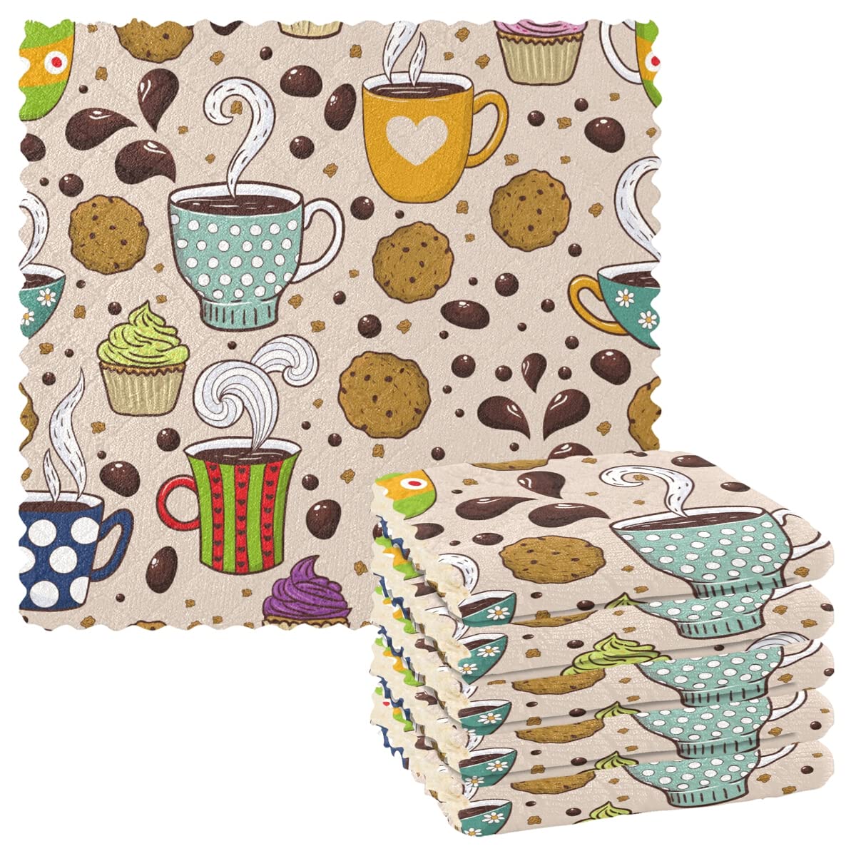 **6-Pack Reusable Absorbent Kitchen Towels - Eco-Friendly Dish Cloths for Coffee, Cookies & Counter Cleaning - Soft Hand Towels for Kitchen Accessories & Daily Use**