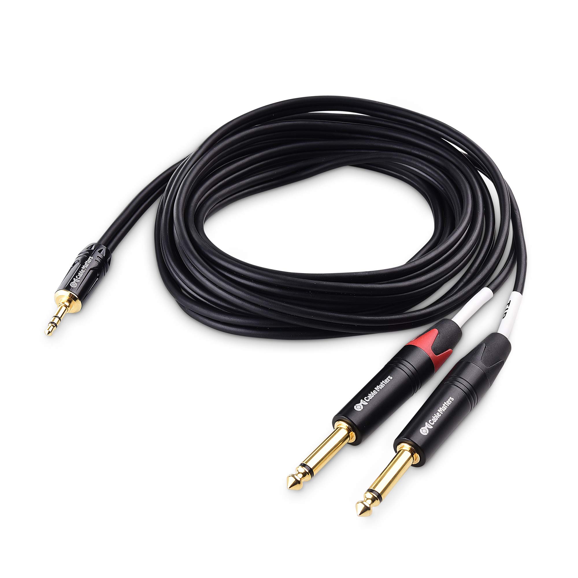 Cable Matters 3.5mm to Dual 1/4 Inch TRS to TS Stereo Breakout Cable - 10ft Y Splitter Audio Cable for Guitar, Keyboard, Mixer & Studio Equipment