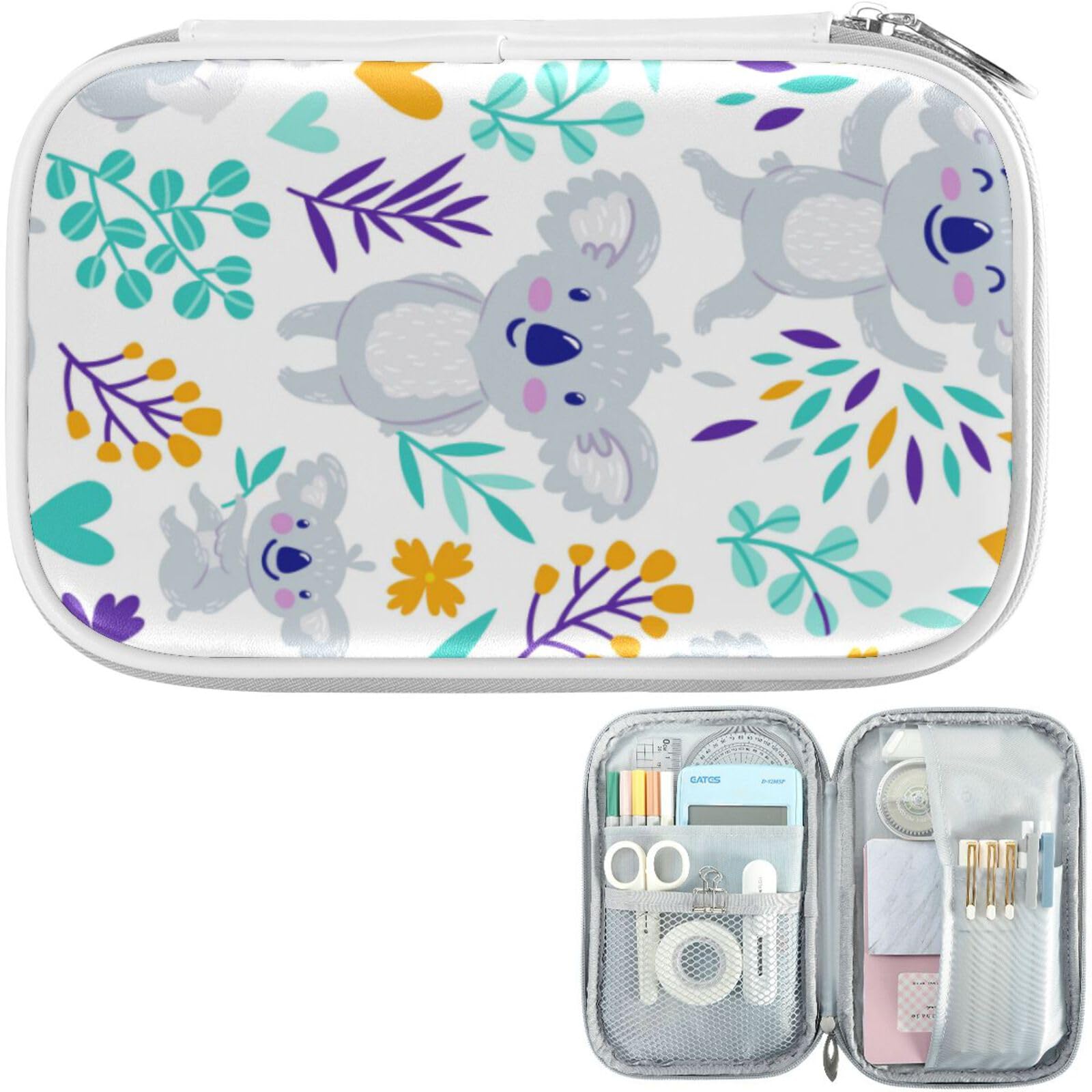 Cute Koala Floral Pencil Case - Zipper Pouch for School & Office Supplies
