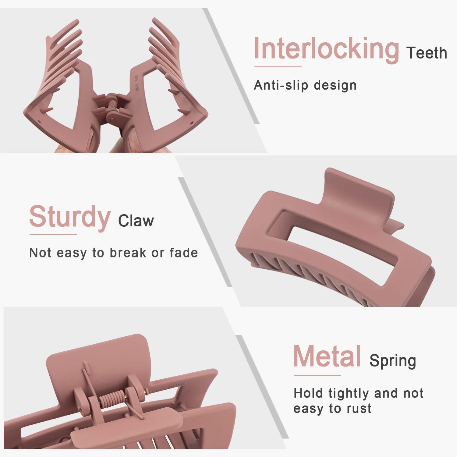Matte Rectangle Hair Clips for Women - Non-Slip Jaw Clips for Thick/Thin Hair - Perfect for Work & Gym