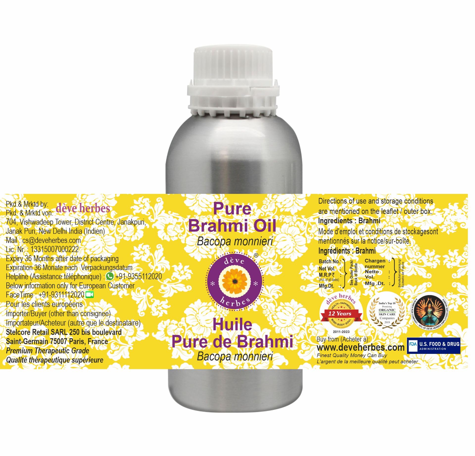 Pure Brahmi Oil (Bacopa monnieri) - 1250ml (42 oz) - Natural Herbal Hair Growth & Scalp Treatment - Promotes Memory & Relaxation - Perfect for Ayurvedic Massage & Stress Relief