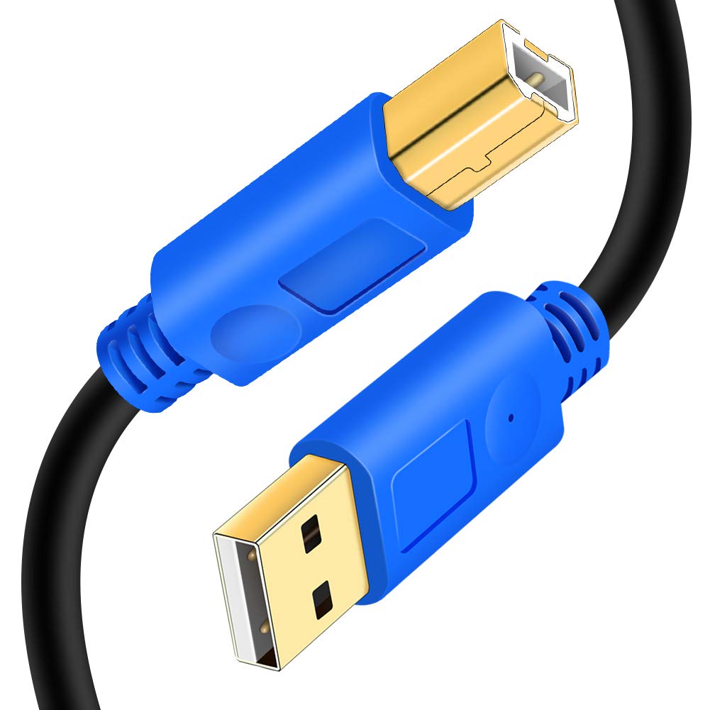 Hanprmee 30Ft USB 2.0 Printer Cable - High Speed Gold-Plated A Male to B Male Connector for HP, Canon, Lexmark, Dell, Xerox, Samsung Printers & Scanners - Durable Blue Cord for Office & Home Use