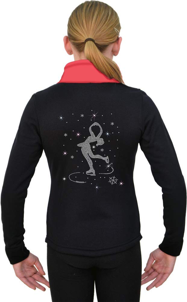 ChloeNoel JS883P Fleece Ice Skating Jacket for Women - Warm Winter Figure Skating Coat with Spinning Skaters AB Print - Perfect for Ice Rink, Outdoor Skating & Cold Weather Fashion