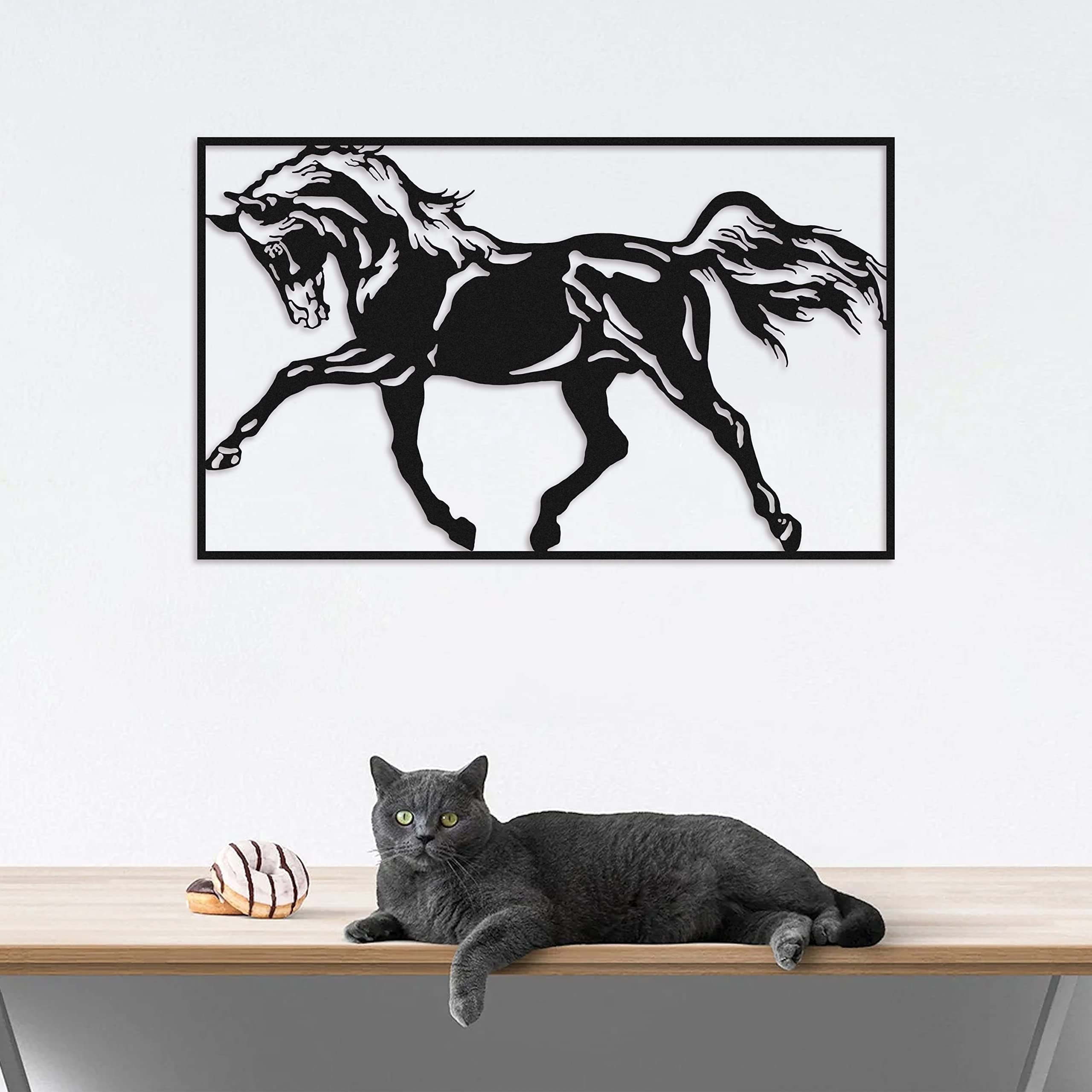 Elegant Black Horse Metal Wall Art Decor - 75 x 45 cm Modern Home & Office Decoration - Perfect for Living Room, Bedroom, or as Unique Gift Idea