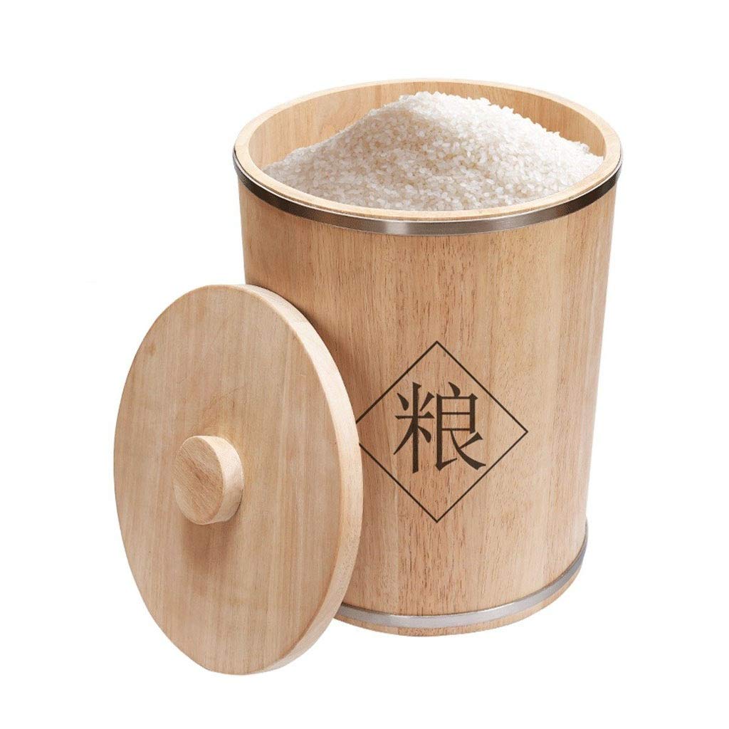 Premium Solid Wood Rice Storage Barrel - Oak Mothproof Round Rice Bin with Japanese Style Design, Household Wooden Rice Cylinder & Cereal Dispenser (Natural, 32x30x25cm) - Perfect for Kitchen Pantry, Bulk Grain Storage & Decorative Farmhouse Decor