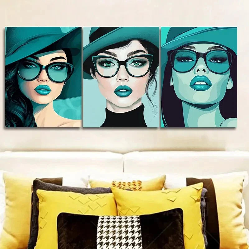 3-Piece Oval Face Pretty Girl Wall Art Set - Framed Canvas 40x60cm - High Quality Print - 100% Australian Made - Ready to Hang - Perfect for Living Room, Bedroom & Office Decor