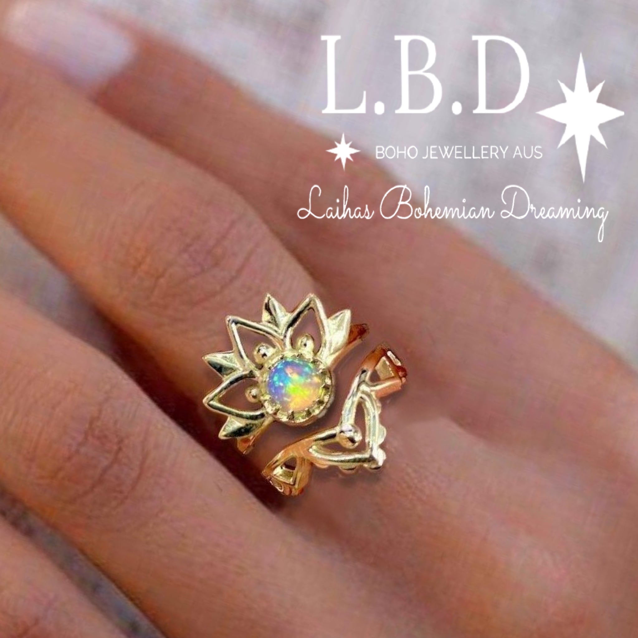 14K Gold Opal Ring Set - Boho Inflorescence Stackable Rings for Women, Perfect for Weddings, Parties & Everyday Wear