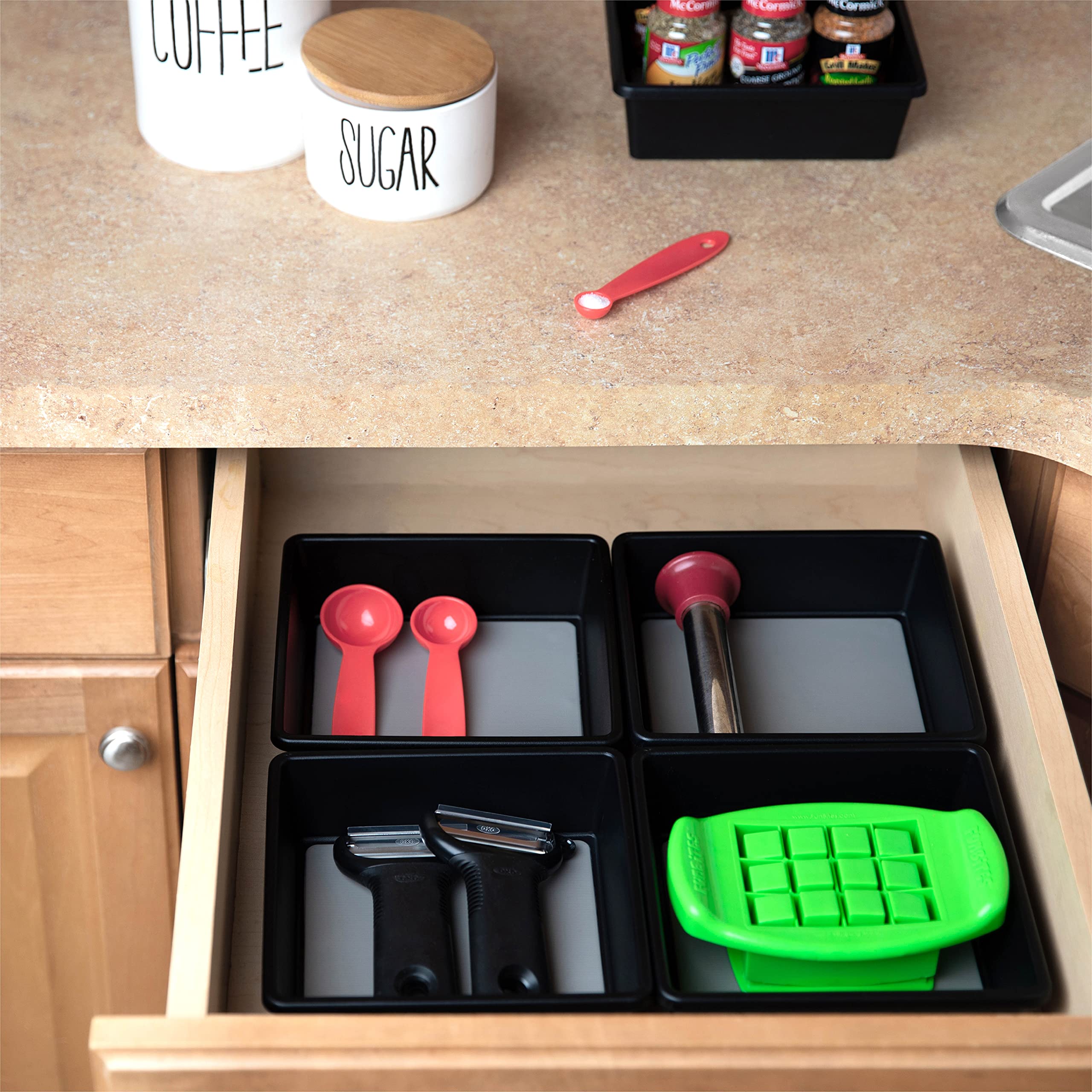 6-Piece Drawer Organizer Set for Office, Kitchen, Desk & Junk Drawers - Storage Trays for Utensils, Makeup, Office Supplies & Small Items - Space Saving Home Organization Solution