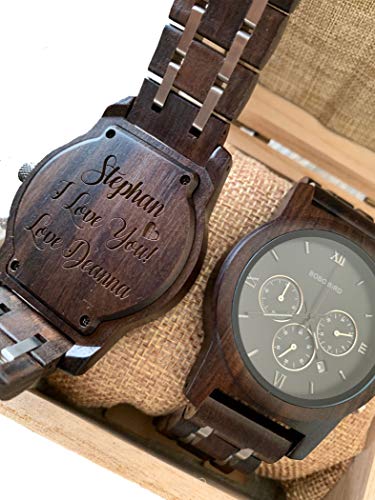 Custom Engraved Dark Zebra Wood Men's Watch - Luxury Stainless Steel Chronograph Wooden Watch for Men - Perfect for Gifts, Weddings & Formal Occasions