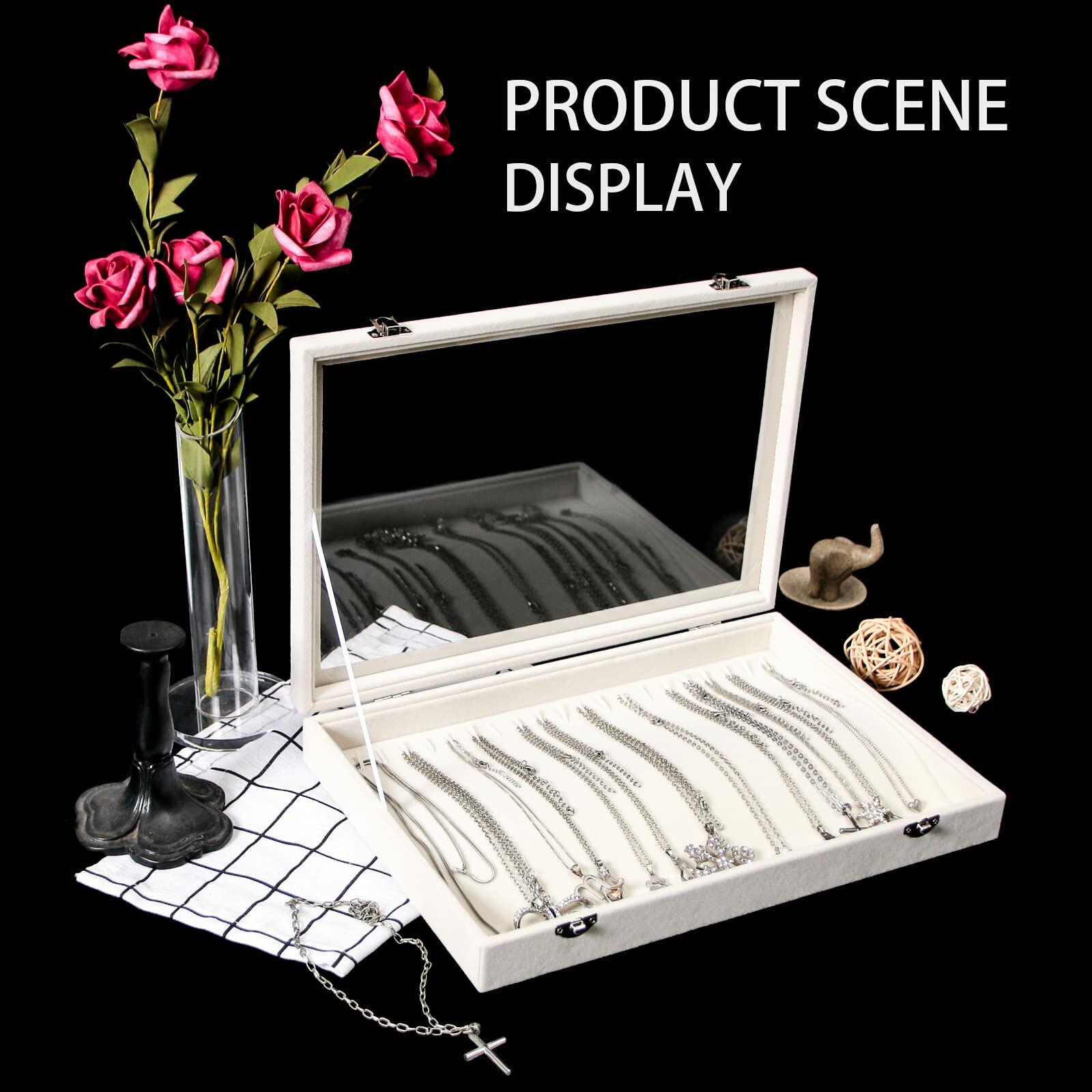 20 Hooks Necklace Organizer Holder - Jewelry Storage Display Case Box in Beige | Perfect for Closet, Bedroom & Travel Jewelry Organization
