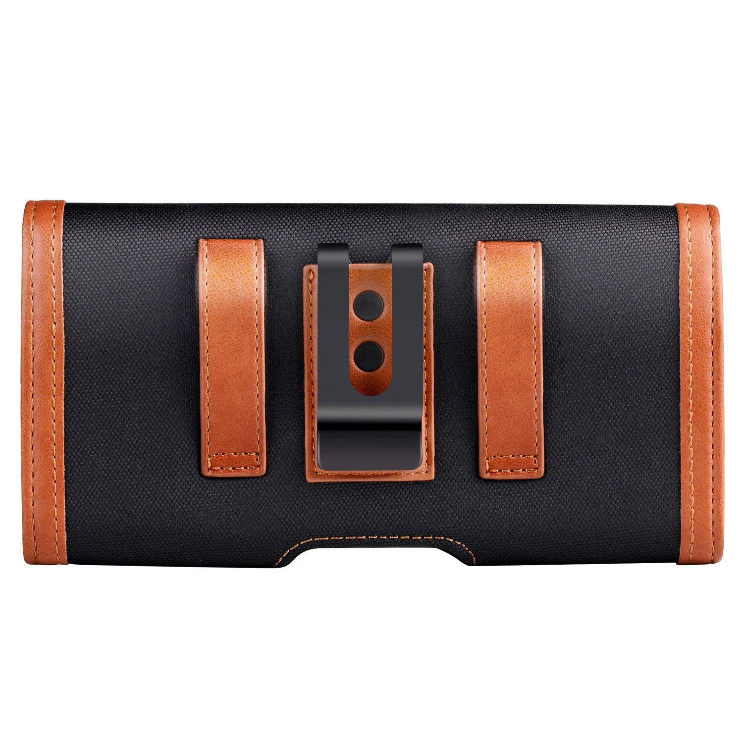 Gcepls iPhone XS MAX/XR/8 Plus/7 Plus Holster Pouch with Belt Clip & Card Slot - Compatible with Galaxy S9 Plus (Fits Thin Cases) - Black/Brown - Perfect for Outdoor Activities, Work & Travel