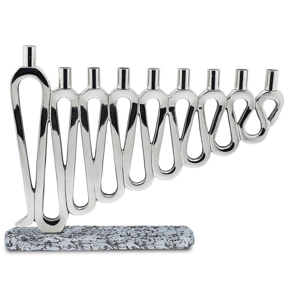 Artistic Squiggles Menorah with Abstract Base - Decorative Hanukkah Candle Holder for Chanukah Celebration | Fits Standard Hanukkah Candles | Perfect for Jewish Home Decor, Holiday Gift & Festival Centerpiece