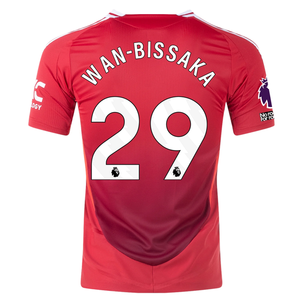 Adidas Manchester United Authentic Aaron Wan Bissaka Home Jersey 2024/25 - EPL & No Room For Racism Patches (MUFC Red/Bright Red) | Official Soccer Jersey for Fans, Games & Match Days