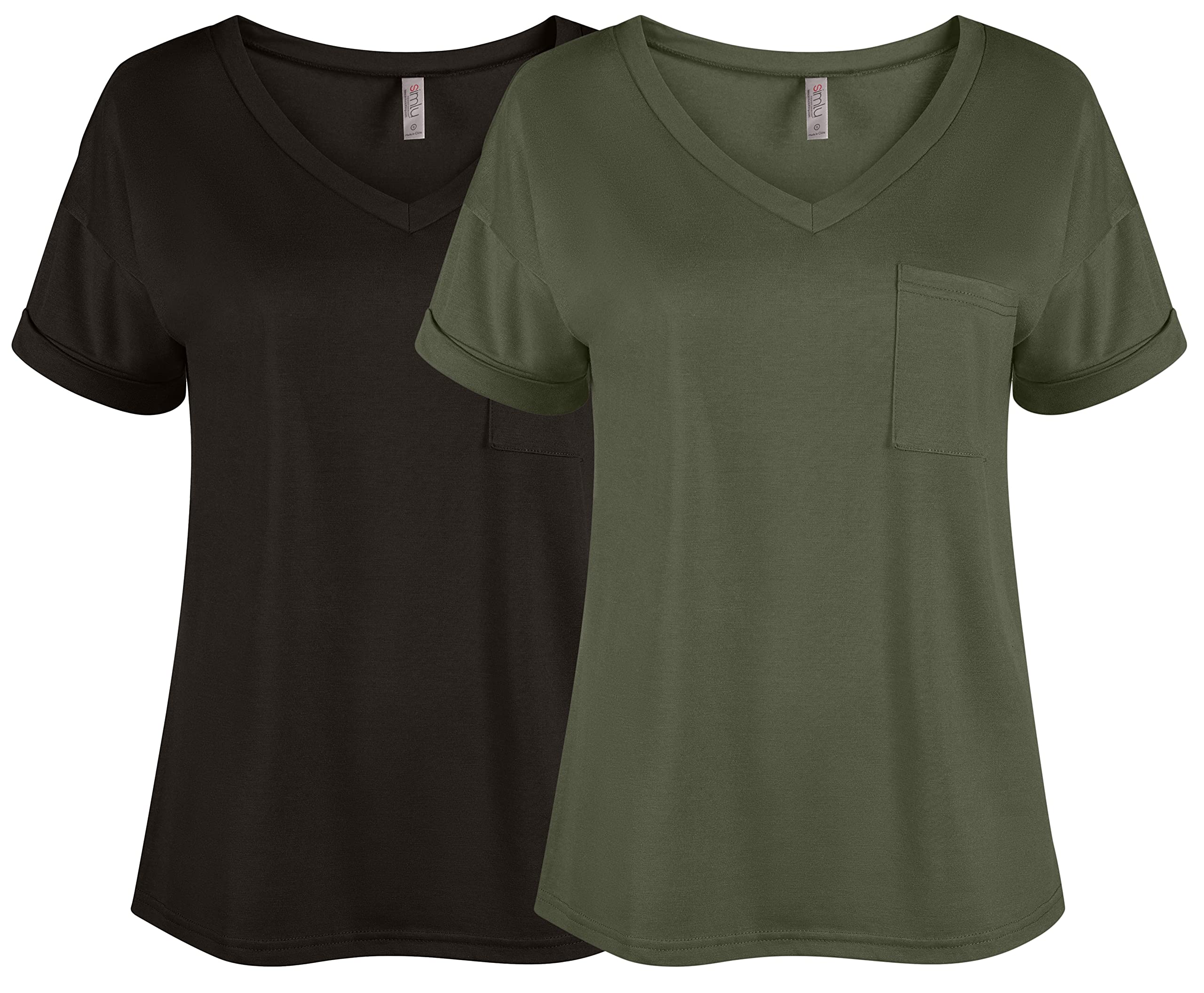 Women's Casual V-Neck Short Sleeve T-Shirts Pack - Soft Cotton Basic Tees for Everyday Wear - Regular & Plus Size Value Set (3-Pack) - Perfect for Work, Weekend Outfits and Layering