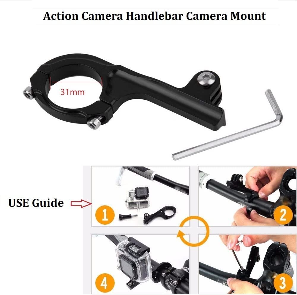 NASHnal Motorcycle Handlebar Mount for GoPro Hero 9/8/7/6/5/4/Session/Fusion 3+/3 & Action Cameras - Universal Bike Bicycle Clip - Perfect for Adventure Riding, Vlogging & Outdoor Sports