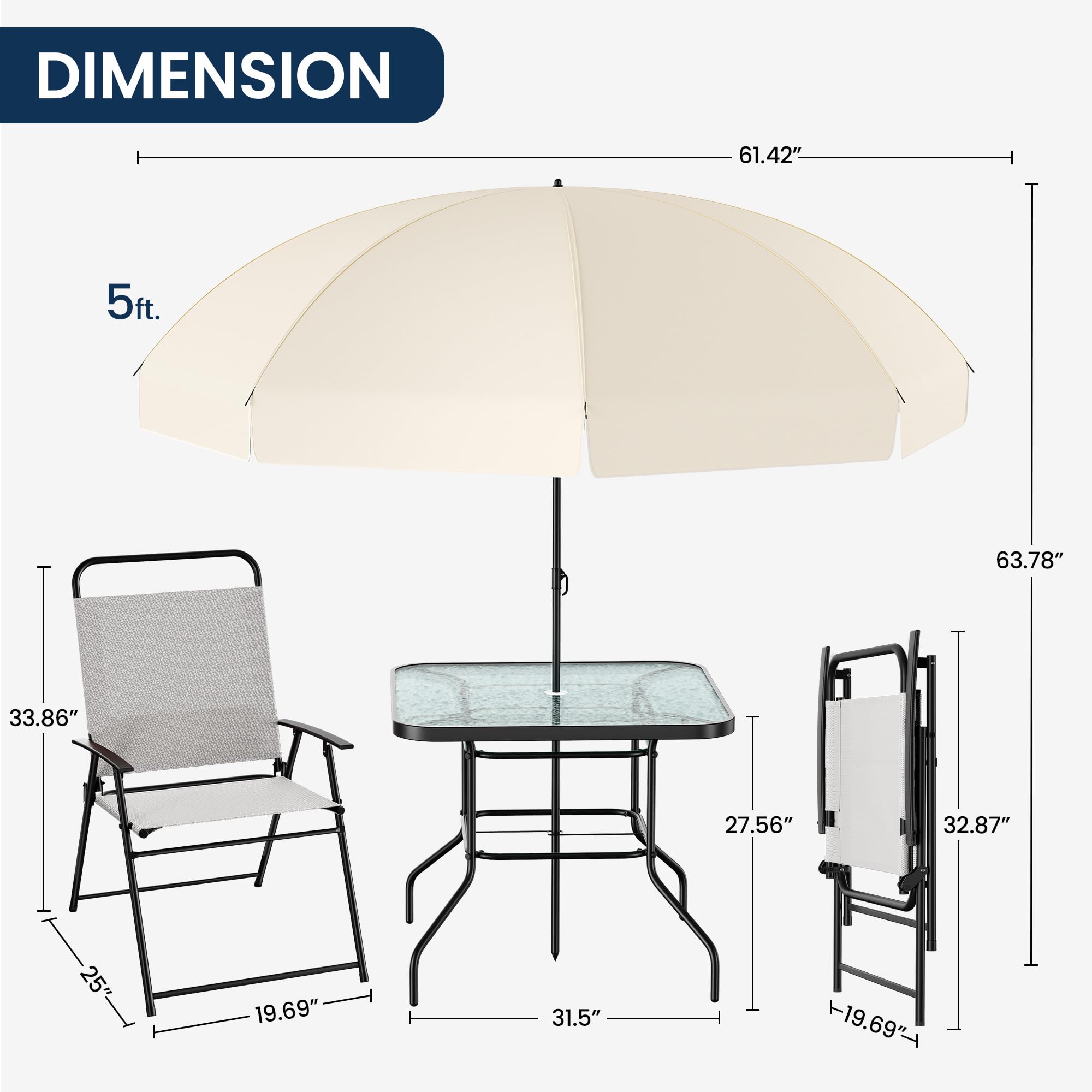 **Amopatio 4-Piece Outdoor Patio Dining Set with Umbrella - Folding Chairs & Glass Table for Lawn, Deck, Garden, Backyard - Perfect for BBQs, Family Gatherings & Relaxing Outdoors**