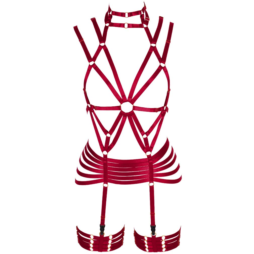 Sexy Women's Full Body Suspenders Bra & Garter Belt Set - Gothic Punk Style Lingerie for Plus Size - Perfect for Halloween, Cosplay, Burlesque Shows & BDSM Fashion
