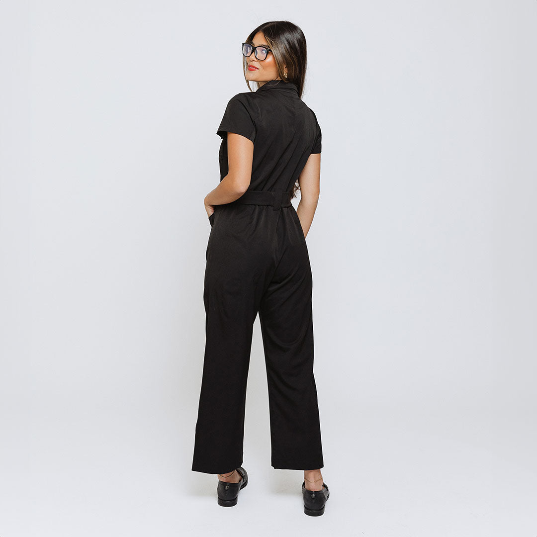 Stylish Black City Jumpsuit for Women - Trendy One-Piece Romper with Pockets | Perfect for Urban Outings, Nightlife & Casual Wear