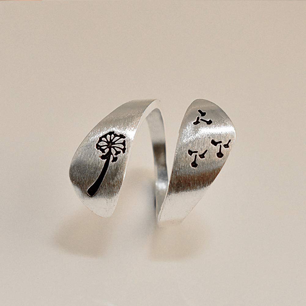 Elegant Adjustable Dandelion Spiral Open Ring for Women - Sterling Silver Love Ring, Wedding Band, Valentine's Gift | Perfect for Anniversaries, Engagements & Romantic Occasions