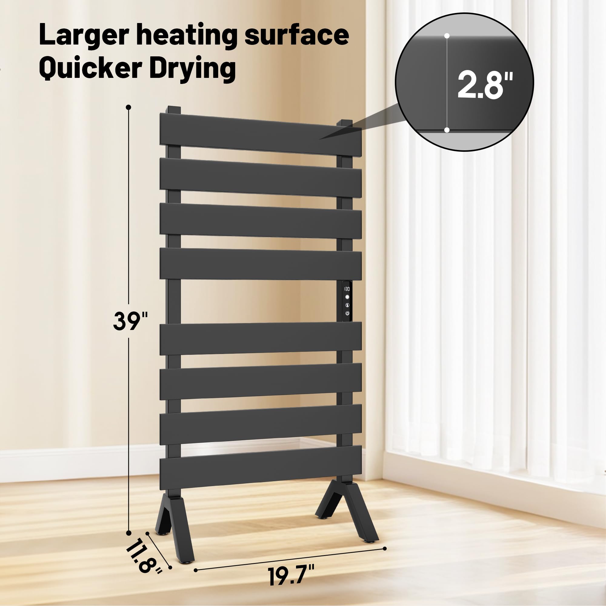 Freestanding Heated Towel Rack for Bathroom - Electric Towel Warmer & Dryer - Matt Black Finish - Perfect for Spa, Luxury Bathrooms & Cold Weather Comfort