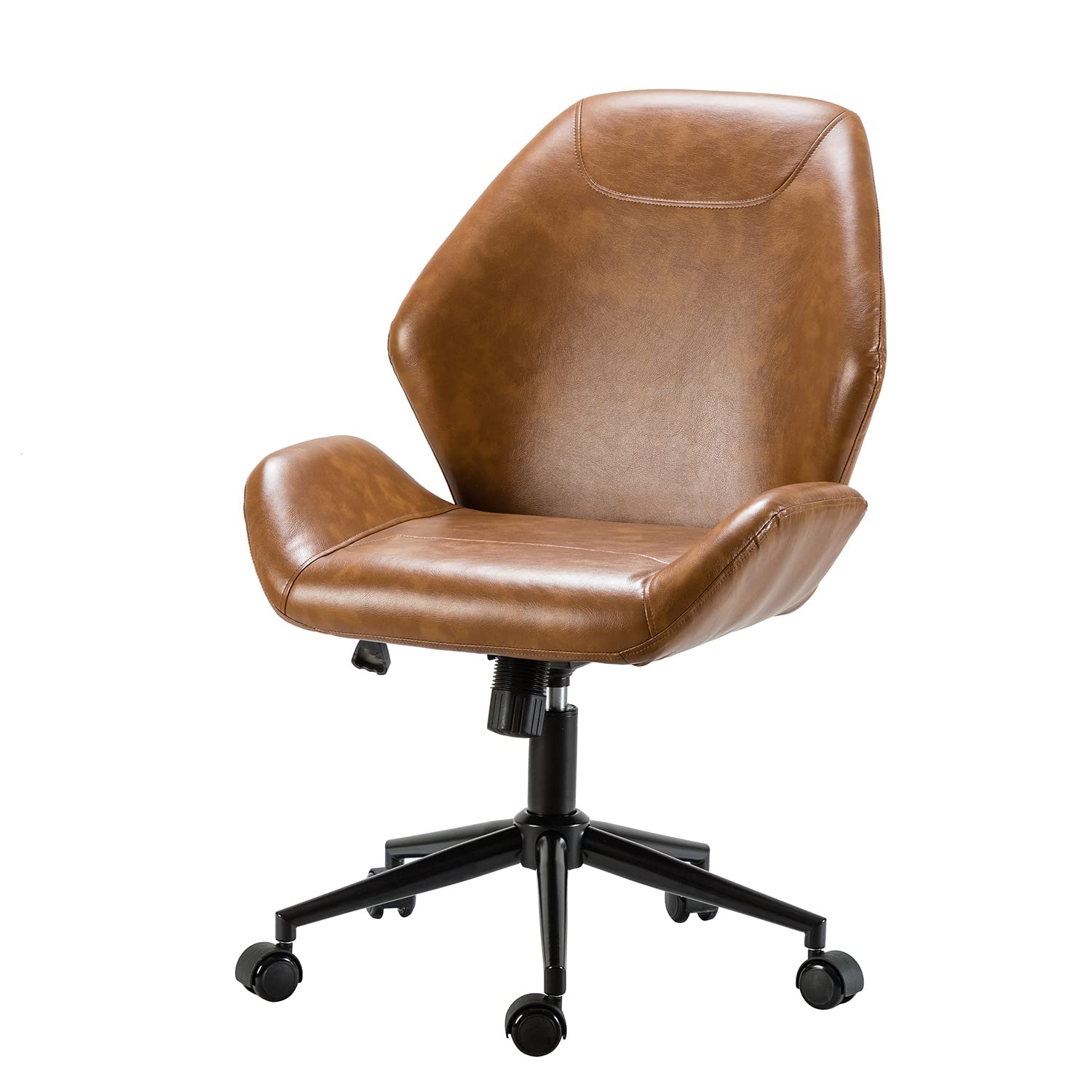 HULALAHOME PU Leather Office Chair Armless - Ergonomic Mid-Back Desk Chair with 5 Rolling Casters for Home Office, Study & Living Room - Camel Color Comfortable Seating Solution