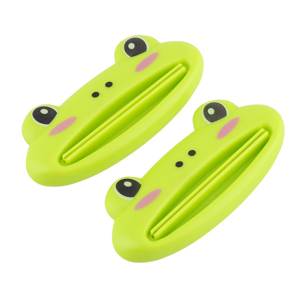 Zerone Cartoon Animal Toothpaste Squeezer - Easy Squeeze Paste Dispenser & Tube Rolling Holder for Bathroom - Pack of 2 (Green Frog) - Perfect for Kids, Travel & Organized Bathroom Storage