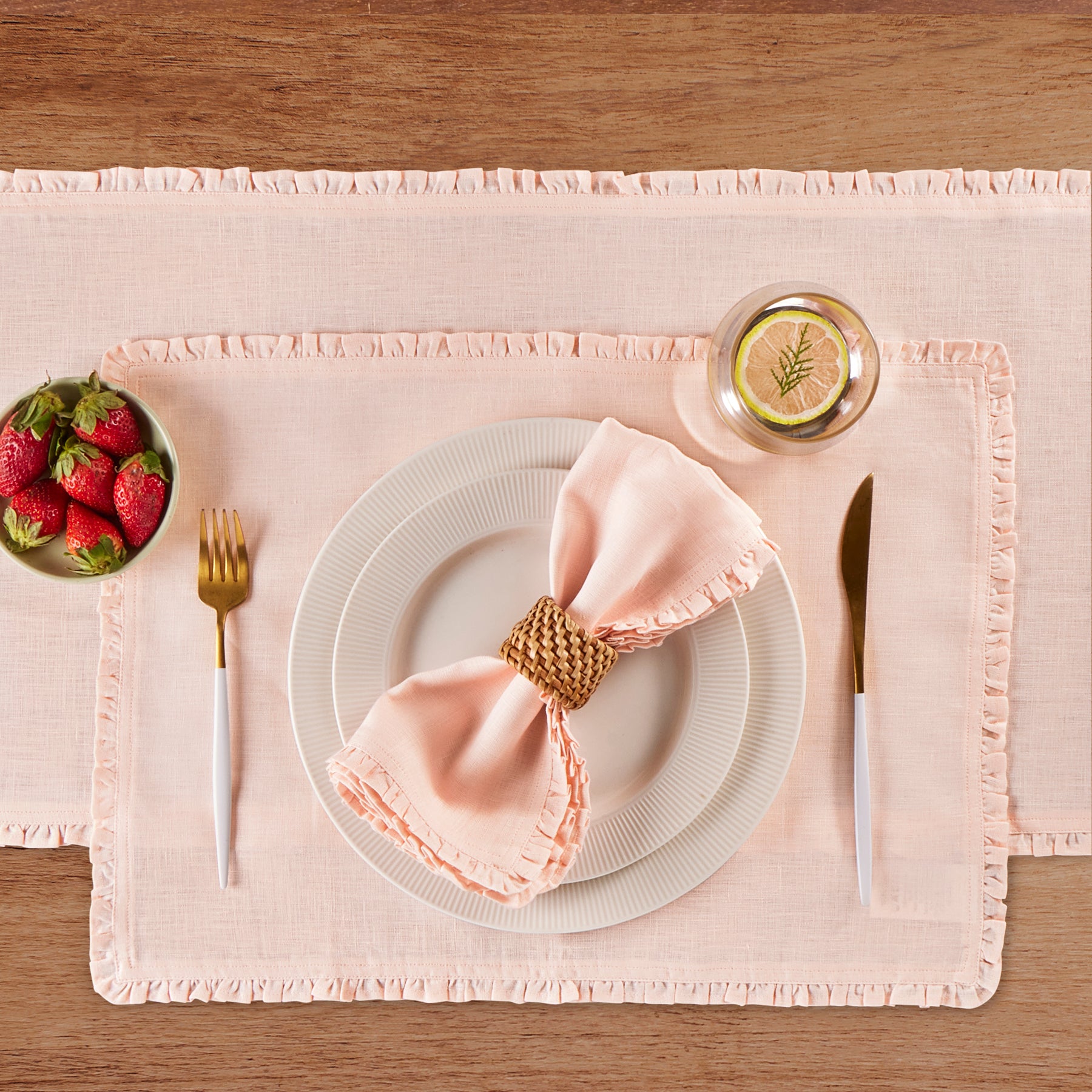Juliette Ruffle Placemats Set of 4 - Elegant Table Decor for Dining Room, Kitchen, and Party Settings