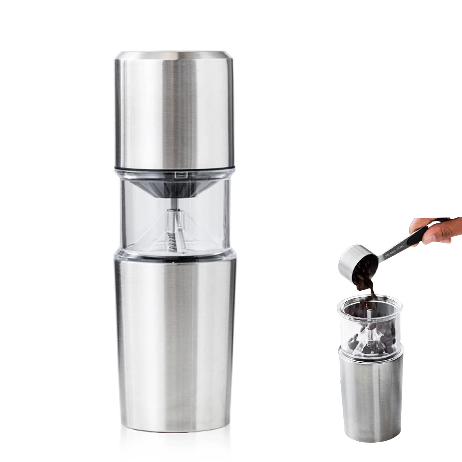**YAMIA1115 Automatic Portable Coffee Maker with USB Charging, Stainless Steel Cup & Built-in Grinder - One-Touch Operation for Home, Office, Travel & Road Trips**