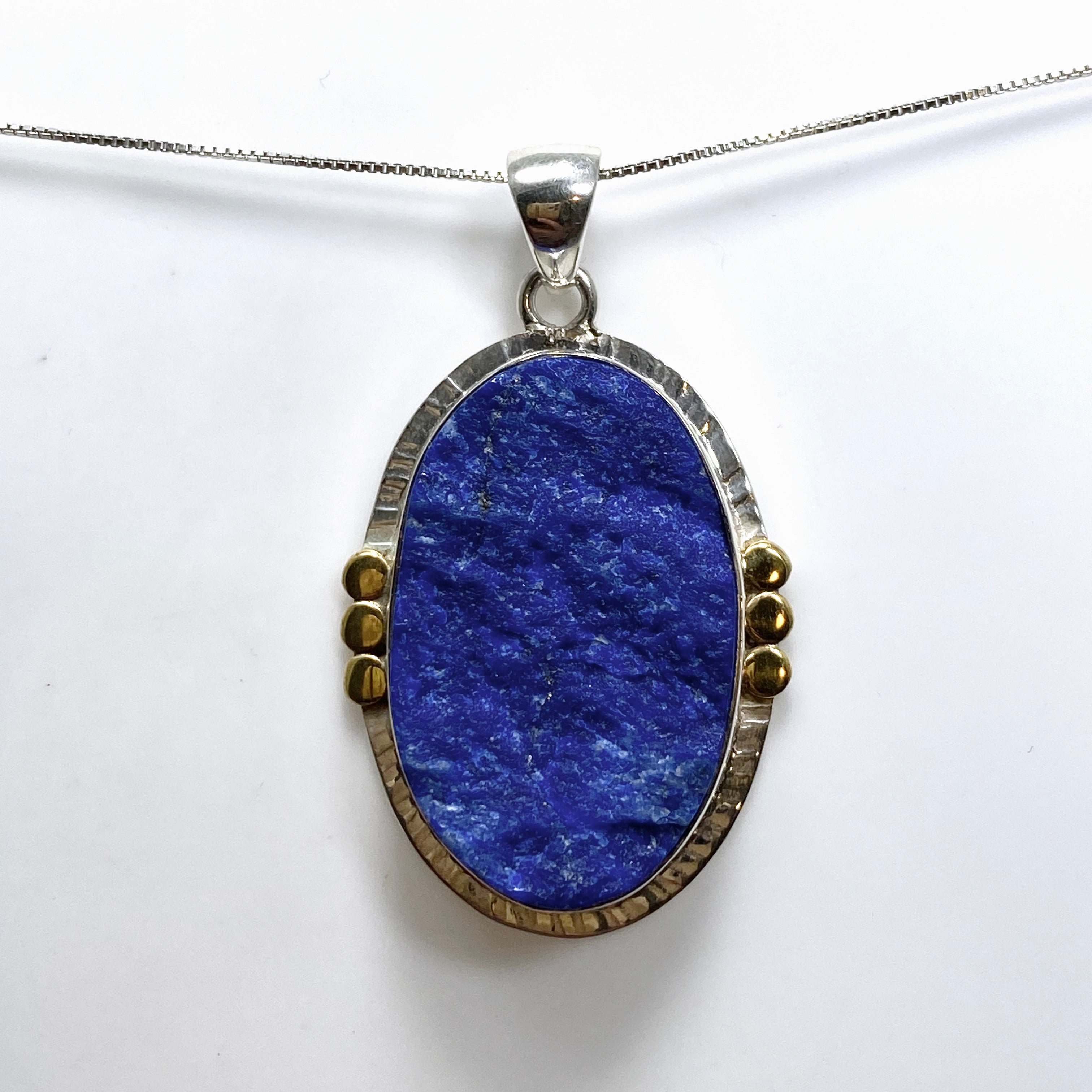 Natural Lapis Lazuli Oval Raw Stone Pendant with Brass Accents KPGJ4855 - Handmade Boho Jewelry for Women, Spiritual Healing & Meditation Accessory