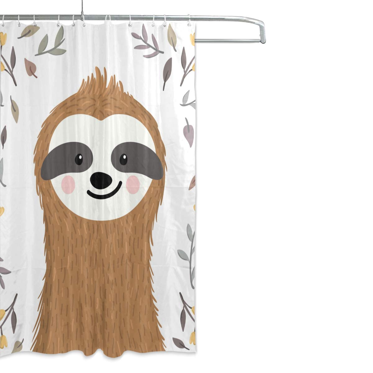 ALAZA Cute Sloth Shower Curtain 60x72 Inch - Waterproof Polyester Bathroom Decor with Hooks - Perfect for Kids' Bathroom, Nursery, or Tropical Themed Home Decor