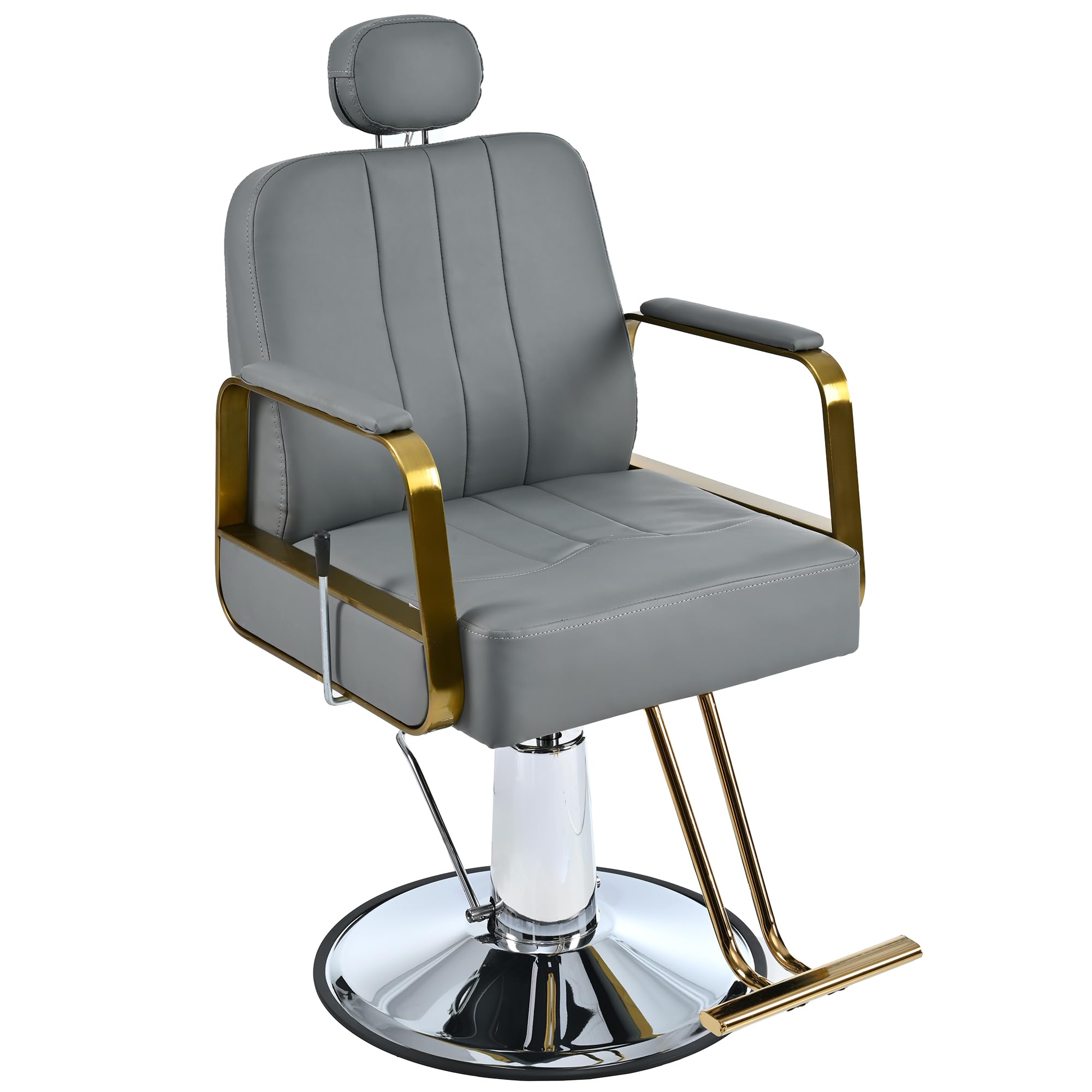 Premium Reclining Barber Chair - 360° Swivel Salon Chair with Heavy Duty Hydraulic Pump for Hair Stylists, Tattoo Artists & Beauty Salons | Max 400 Lbs Capacity | Gray | Ideal for Haircuts, Shampooing, Tattooing & Spa Treatments