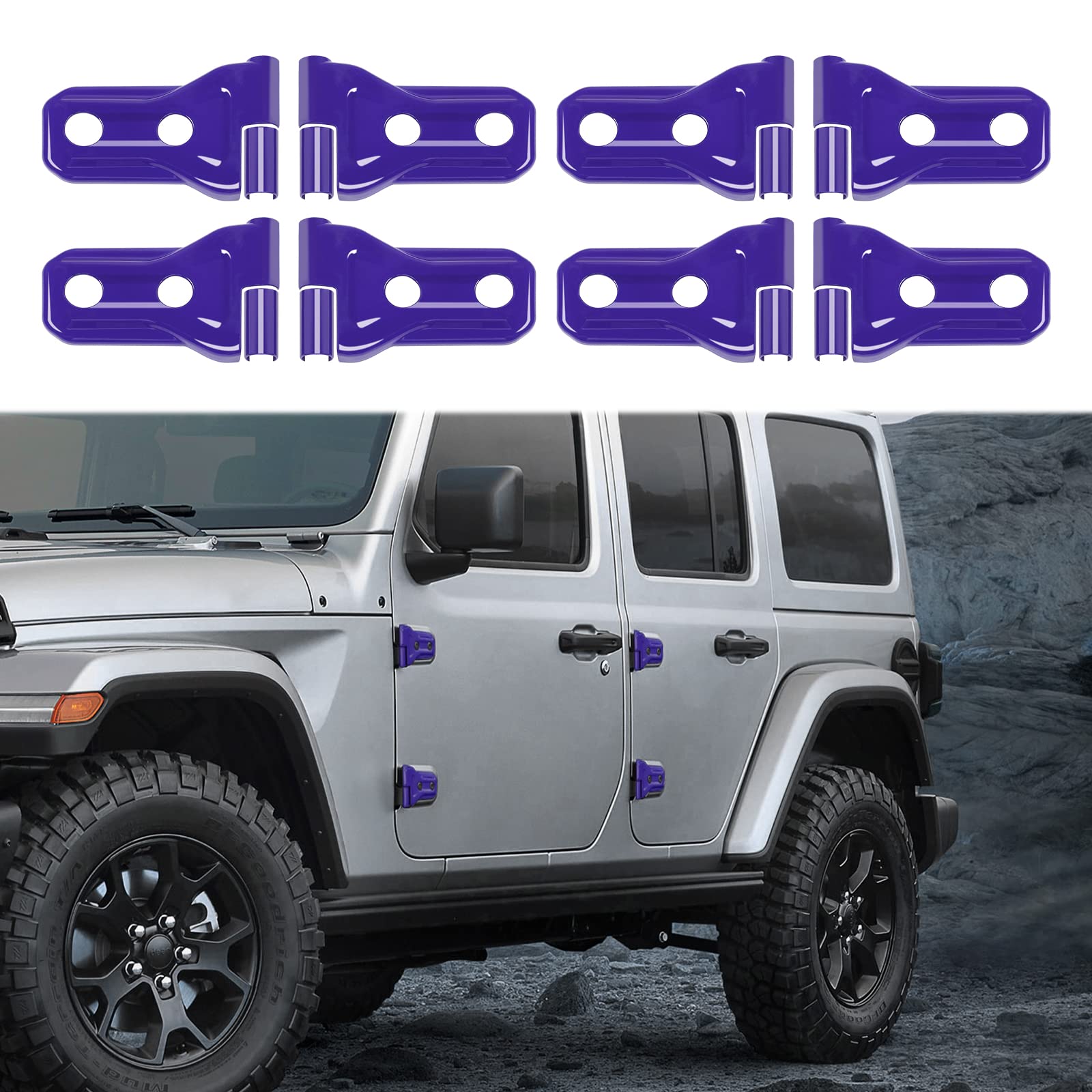 RT-TCZ Jeep Wrangler JLU & Gladiator JT Door Hinge Covers (2018-2024) - 8-Pack Purple Exterior Trim Accessories for Front & Rear Doors | Weatherproof Protection & Stylish Upgrade for Off-Road Adventures