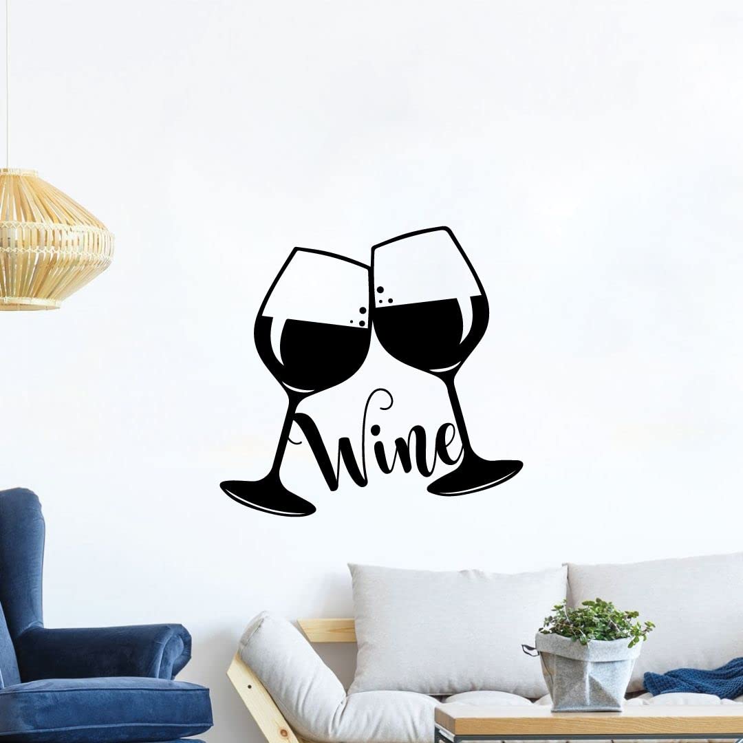 Cheers Wine Glasses & Bottle Silhouette Vinyl Wall Sticker Art - 40x24 Inch Inspirational Quote Decal for Home Bar, Kitchen, Living Room & Office Decor - Perfect for Wine Lovers & Party Wall Decoration