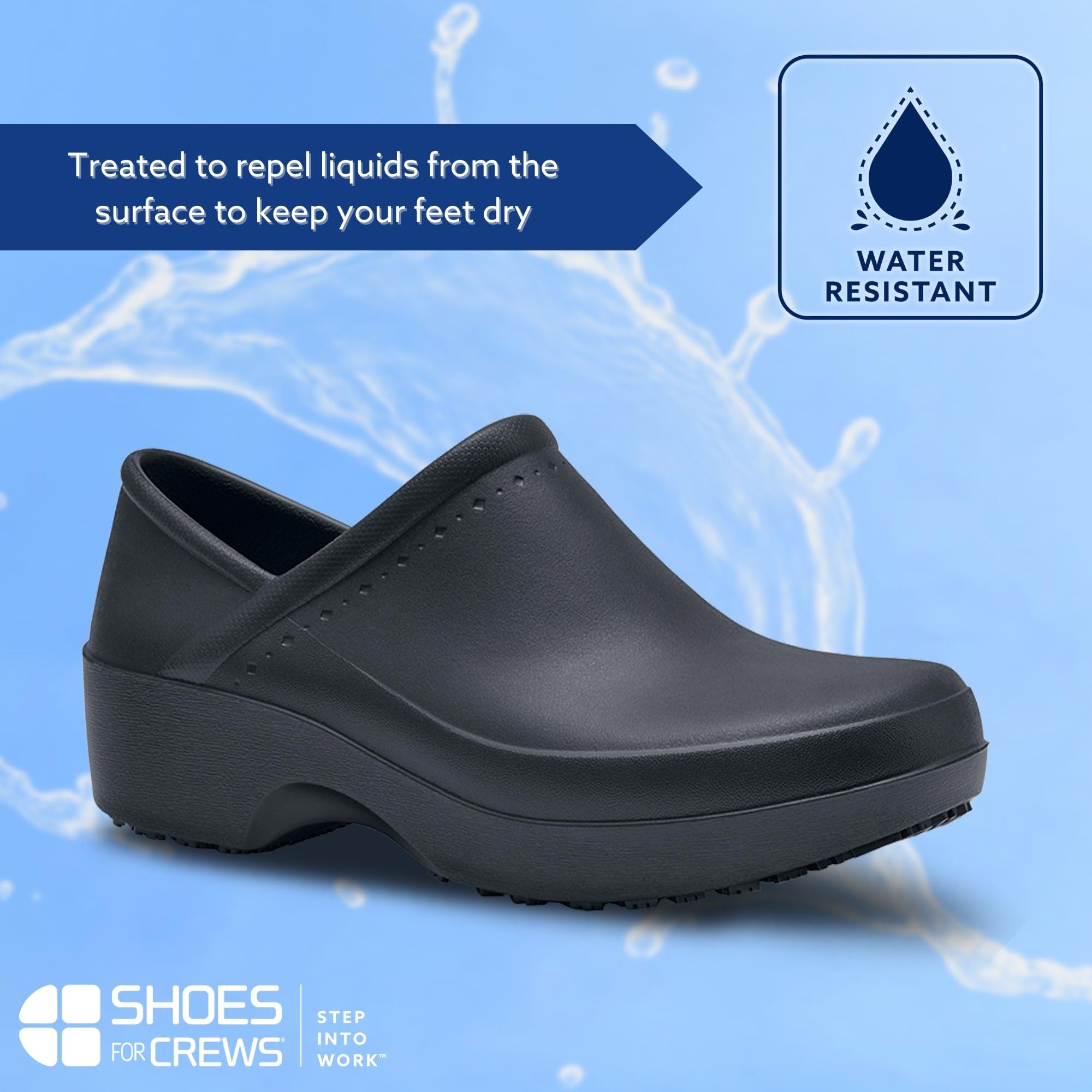 Slip-Resistant Waterproof Leather Clogs for Women - Non-Slip Work Shoes for Chefs, Nurses & Gardeners - Comfortable Black Slip-On Shoes for Kitchen, Food Service & Outdoor Use
