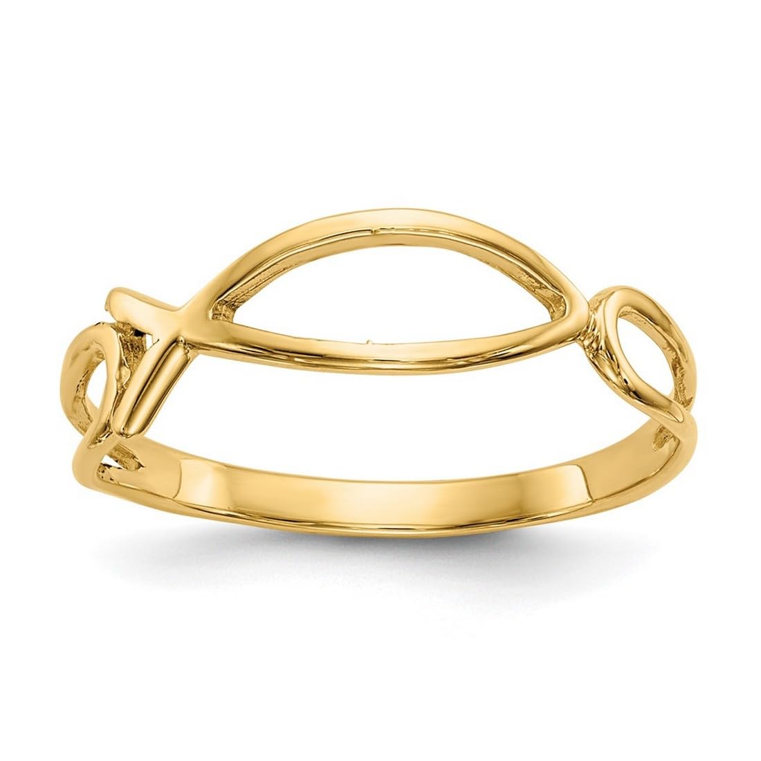 14K Yellow Gold Solid Polished Ichthus Fish Ring for Women - Size 6, Christian Jewelry, Ocean-Themed Sealife Ring - Perfect for Church, Baptism & Beach Vacations