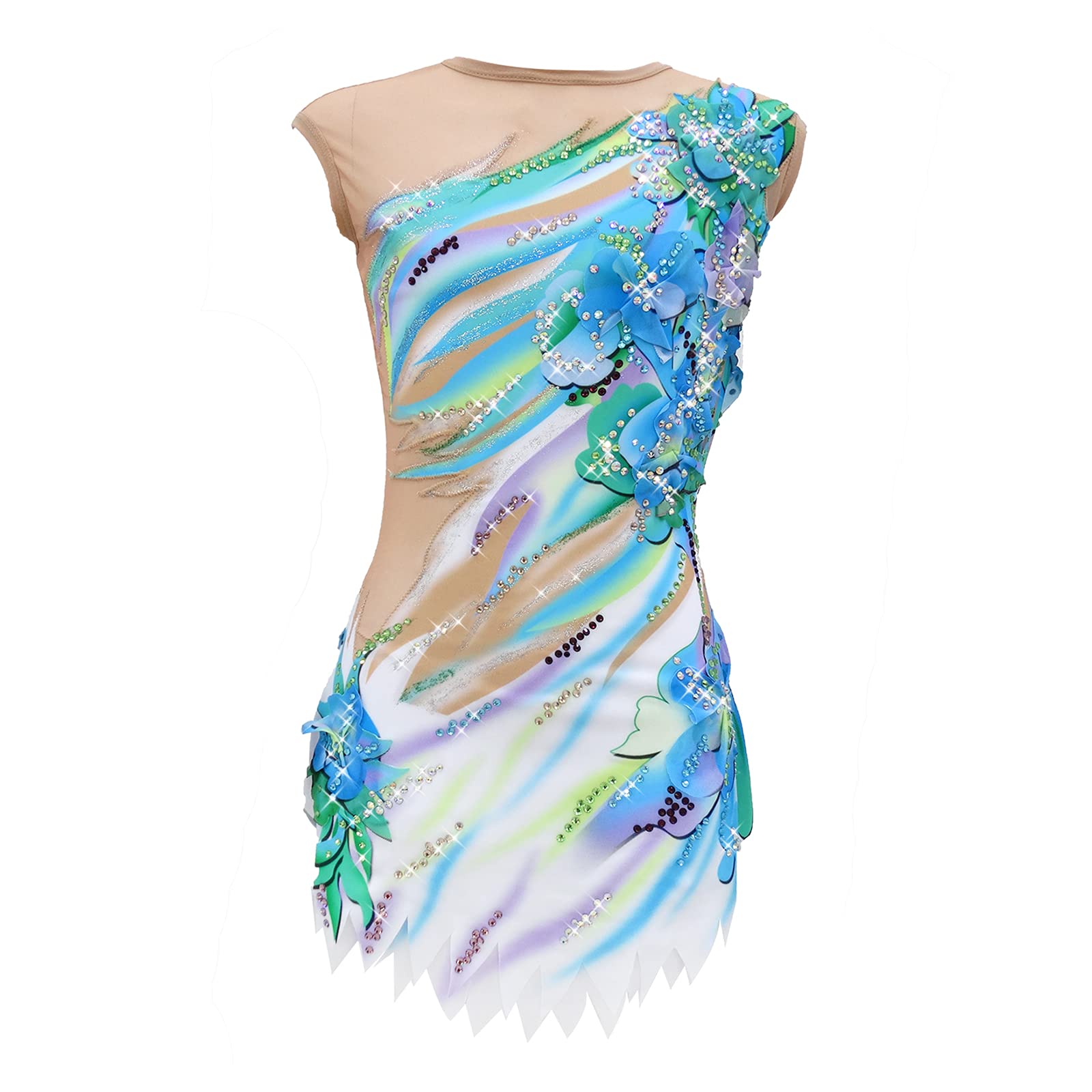 LIUHUO Girls Rhythmic Gymnastics Leotard - Blue Dance Unitard for Women & Teens - Competition & Performance Wear for Gymnastics, Ballet, Dance Recitals