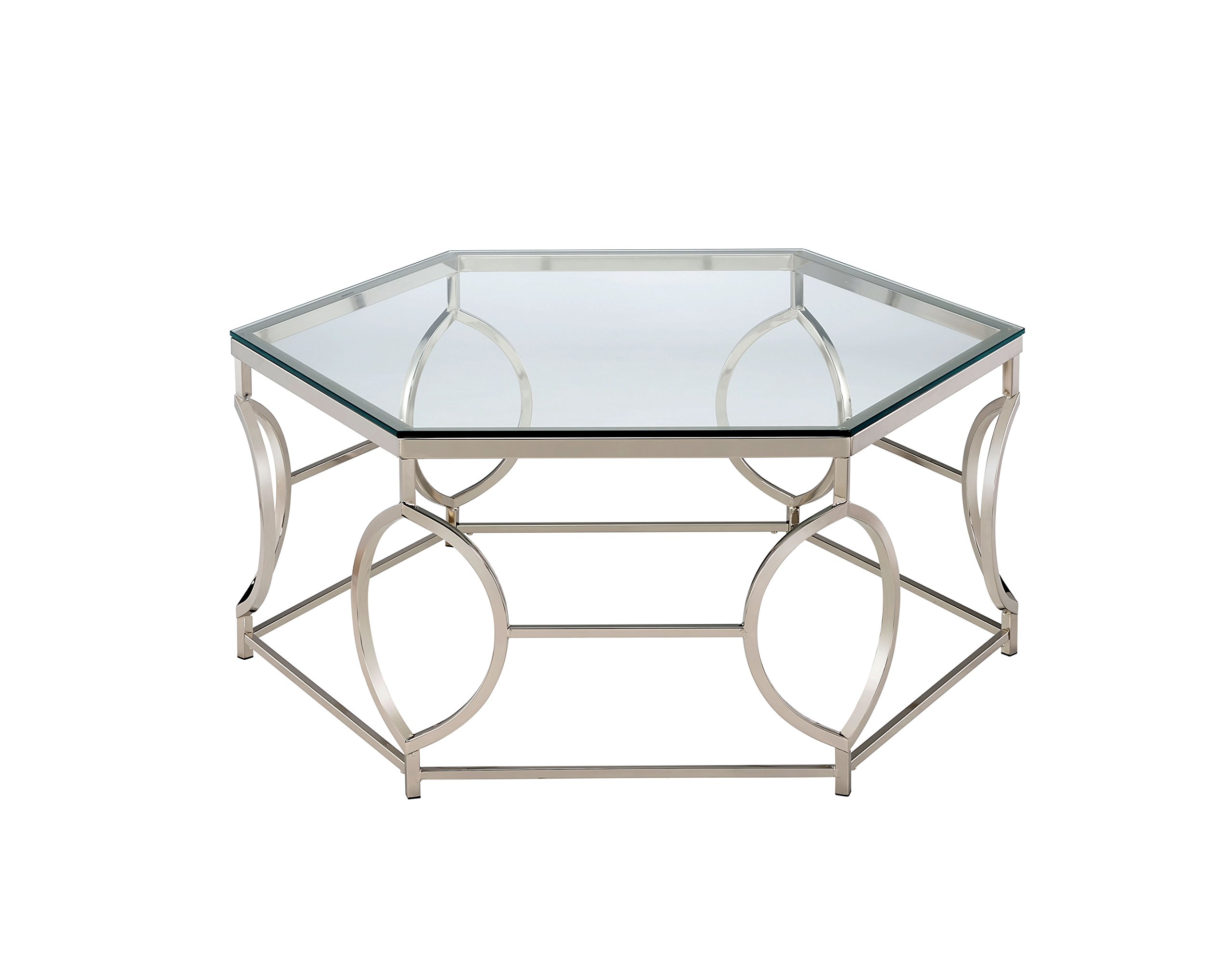 Furniture of America Marilyn Geometric Coffee Table - Modern Chrome Glass Top Living Room Center Table for Small Spaces & Apartments