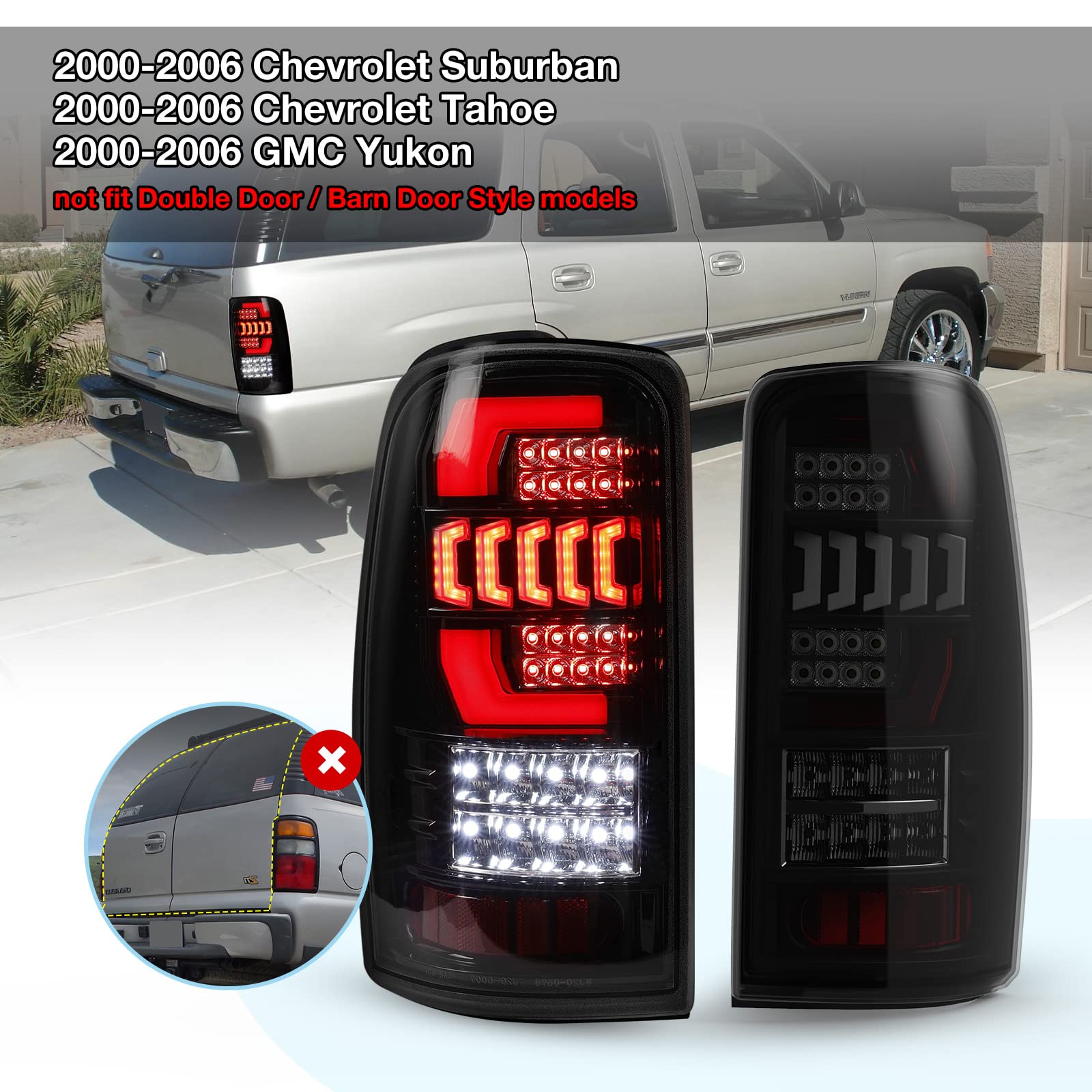 AUTOWIKI LED Tail Lights Assembly for 2000-2006 Chevy Suburban/Chevrolet Tahoe/GMC Yukon - Smoked Lens Replacement Rear Lights (1 Pair) - Perfect for Night Driving & Enhanced Vehicle Safety