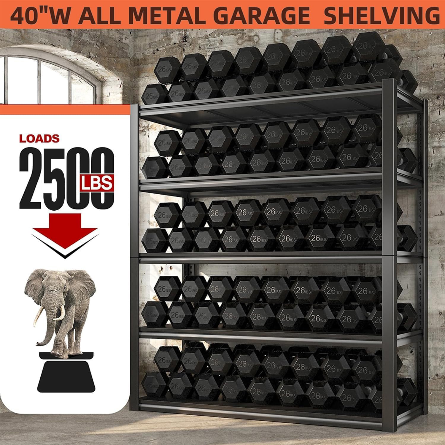 REIBII 5-Tier Heavy Duty Metal Garage Shelving Unit - 2500LBS Capacity Storage Rack (40