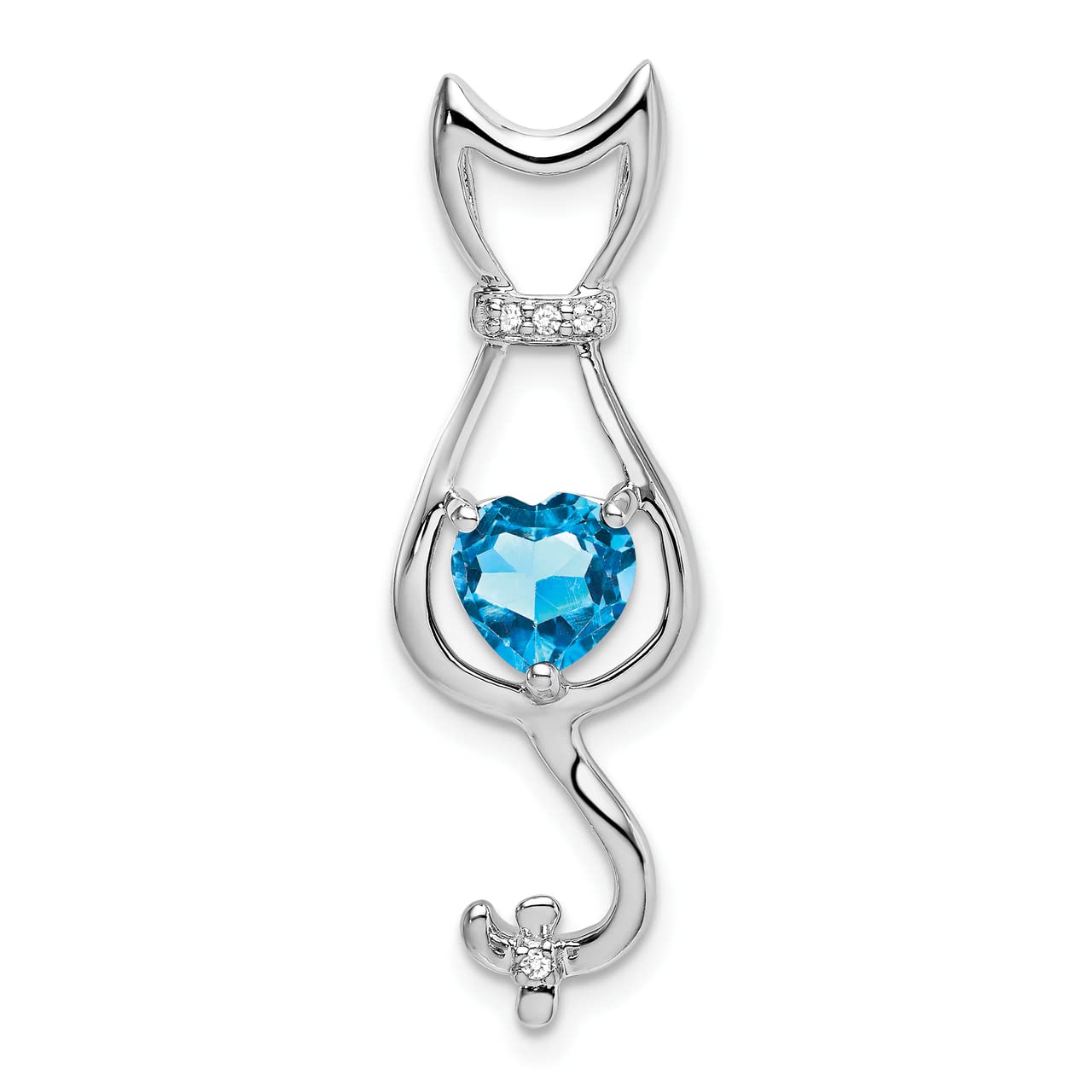 10K White Gold Blue Topaz & Diamond Cat Pendant Necklace for Women - Elegant Jewelry Gift for Birthday, Anniversary & Special Occasions