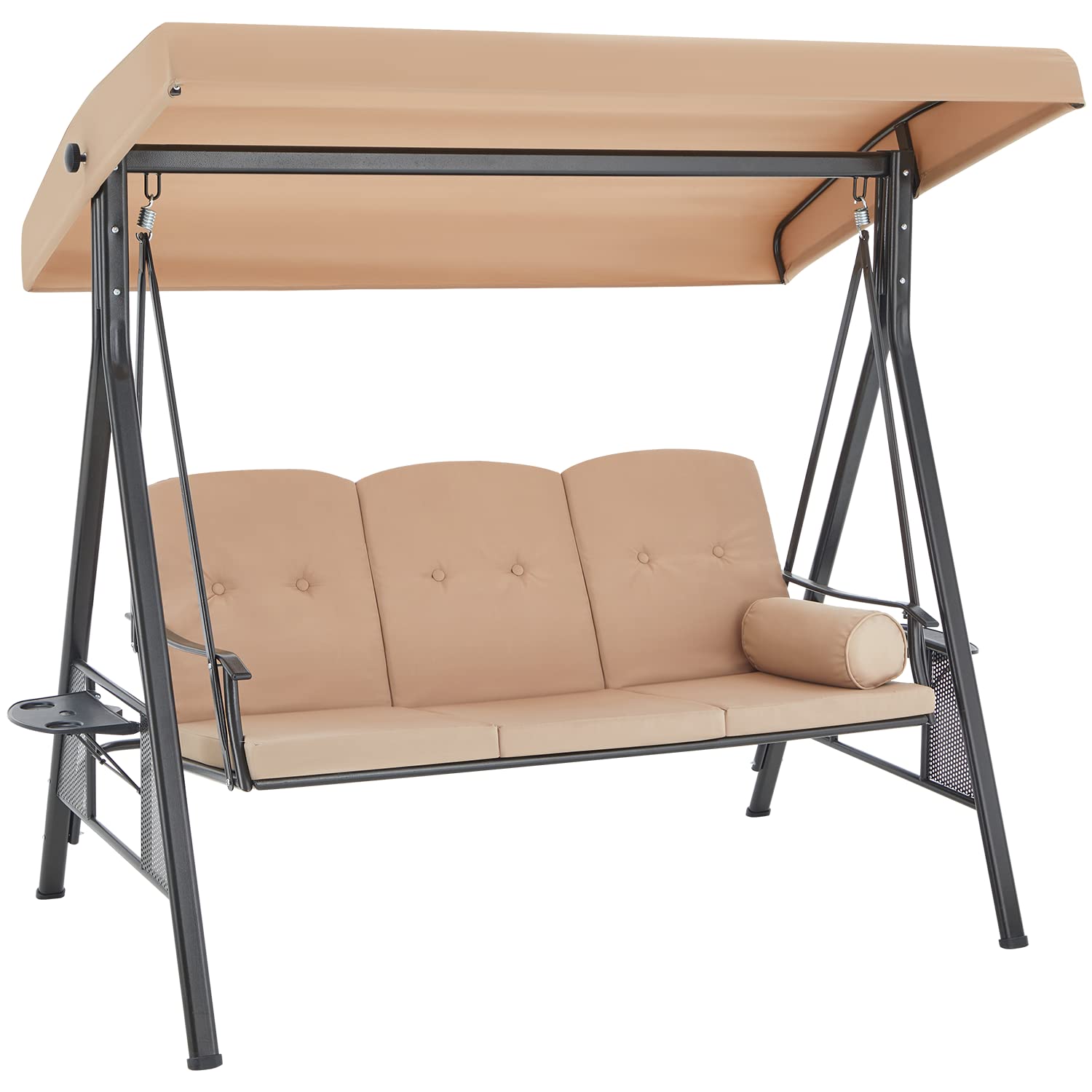 Erinnyees 3-Seat Outdoor Patio Swing Chair with Adjustable Canopy, Removable Cushions & Steel Frame - Perfect for Backyard, Garden, Poolside & Balcony Relaxation | Includes Convenient Tray for Drinks & Snacks