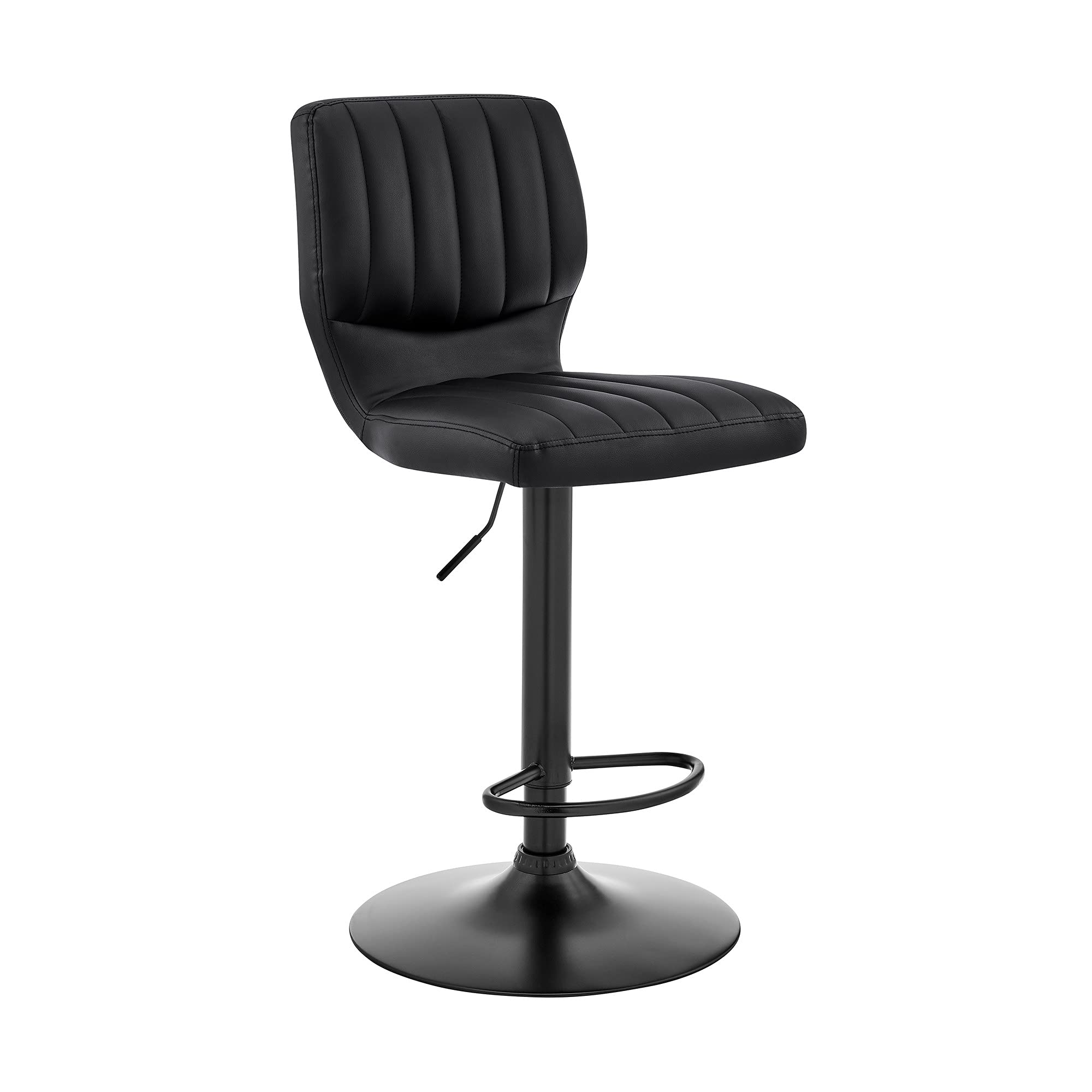 Benjara 21-Inch Black Metal & Leatherette Swivel Bar Stool - Modern Counter Height Stool for Kitchen Island, Bar, or Breakfast Nook