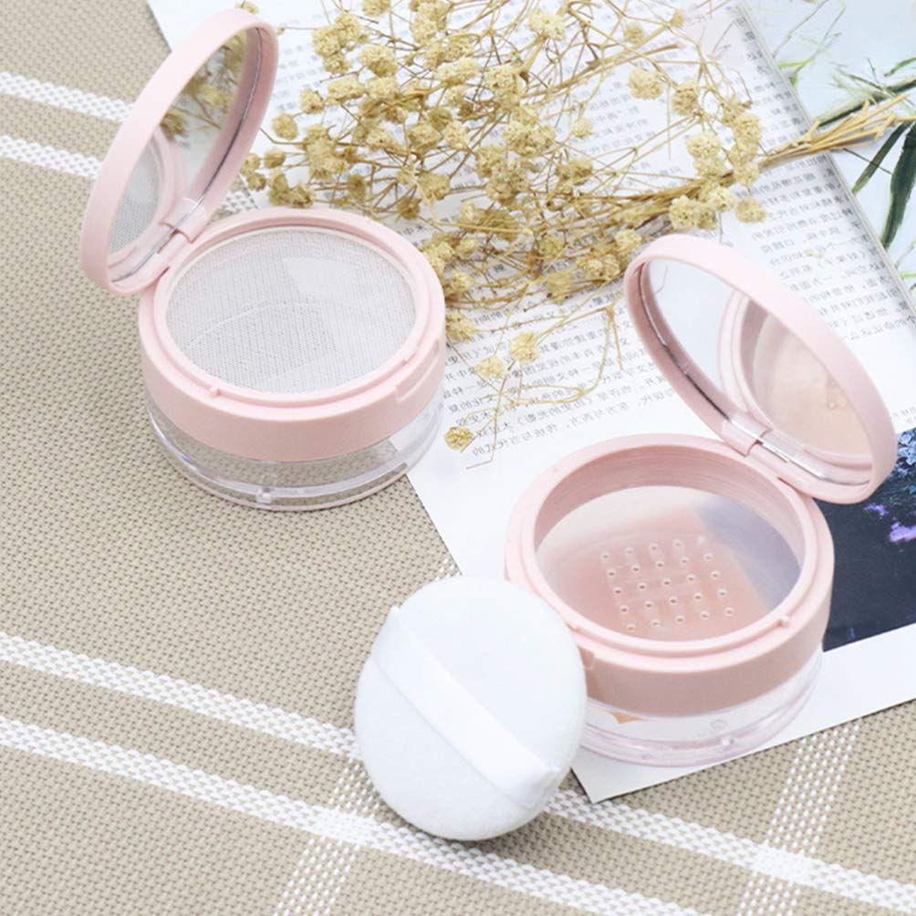 Refillable Loose Powder Container with Puff, Mirror & Mesh Sifter - Reusable Plastic Cosmetic Case for Makeup Touch-Ups & Travel